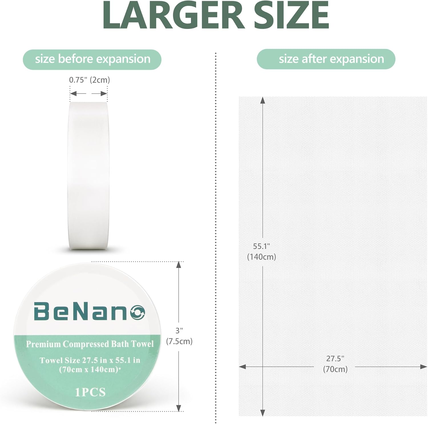 Thumbnail 2 de Benano Premium Compressed Towel Tablets (5 Pack) – 100% plant-fibre disposable & reusable bath towel