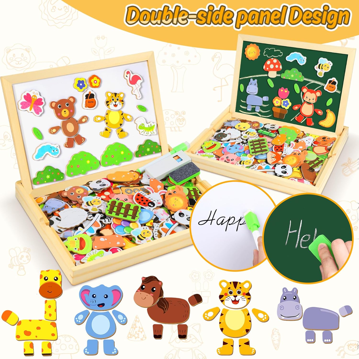 Detalle de COOLJOY magnetisches Holzpuzzle mit Magnettafel (120+ Teile) für Kinder ab 2–3 Jahren