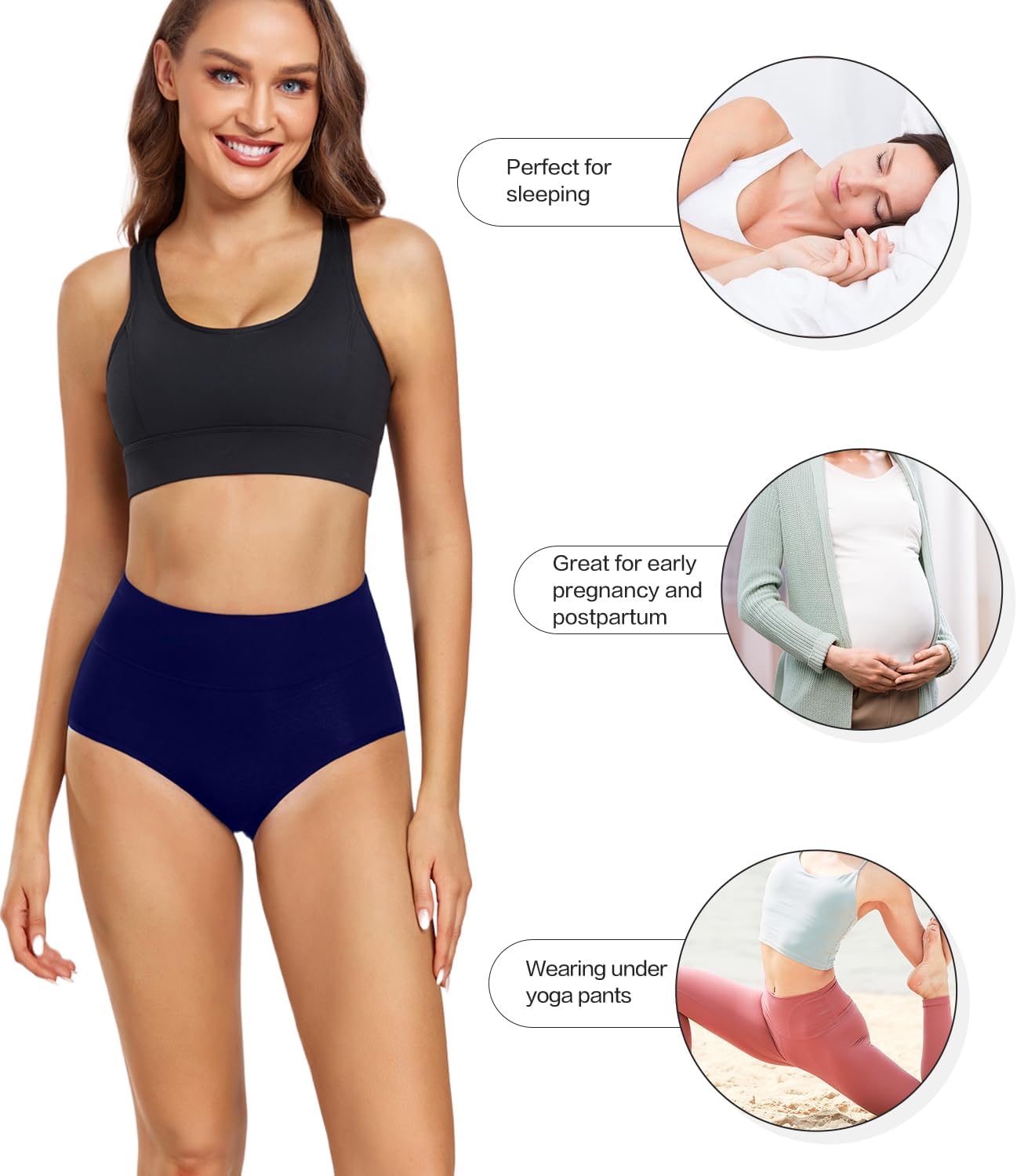 Detalle de wirarpa Damen Slips aus Baumwolle, hohe Taille – Taillenslip im 5er Pack