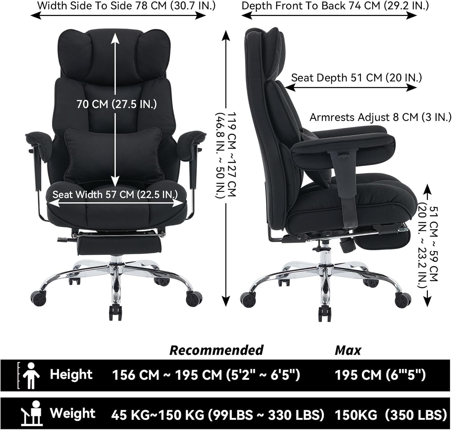 Detalle 2 de Efomao Big and Tall Office Chair with Footrest