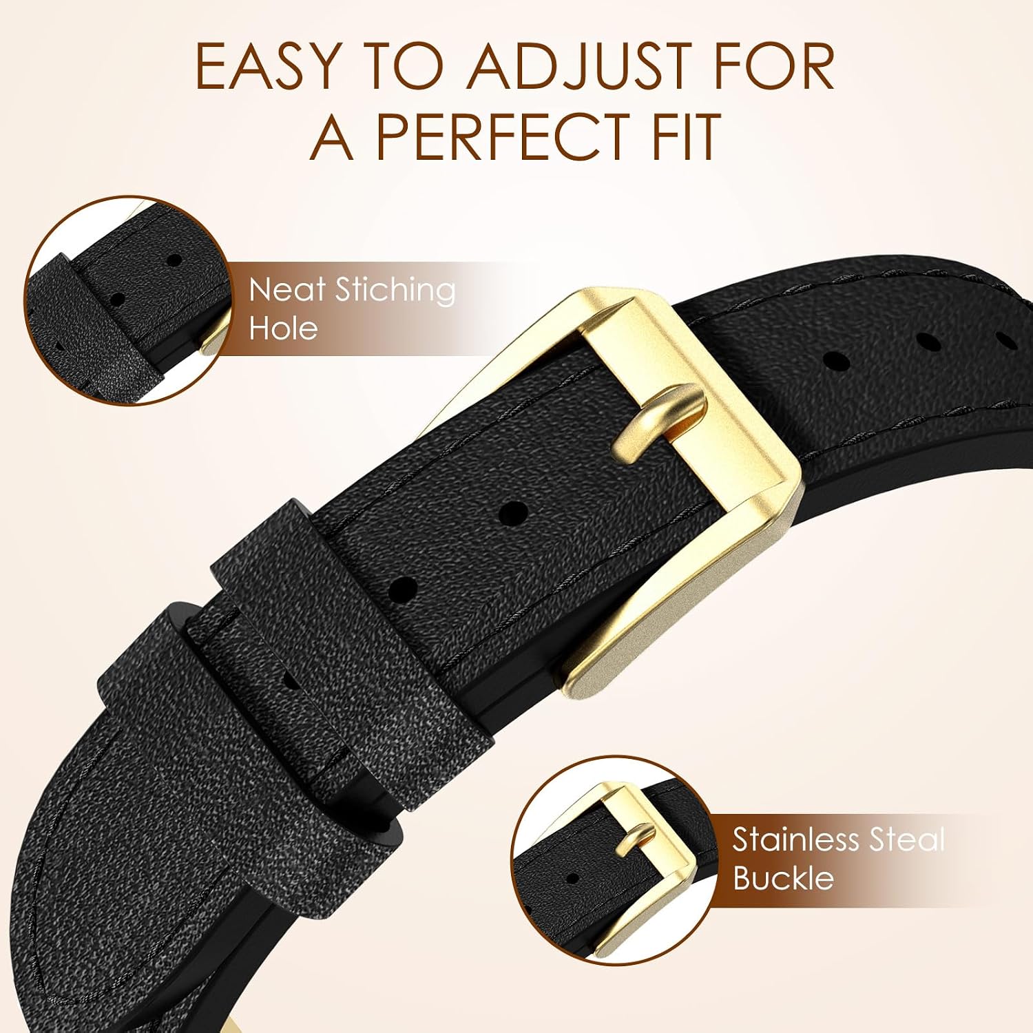 Detalle de NewWays Leather Strap for Apple Watch 38–42mm: Elegant, Comfortable Replacement Band