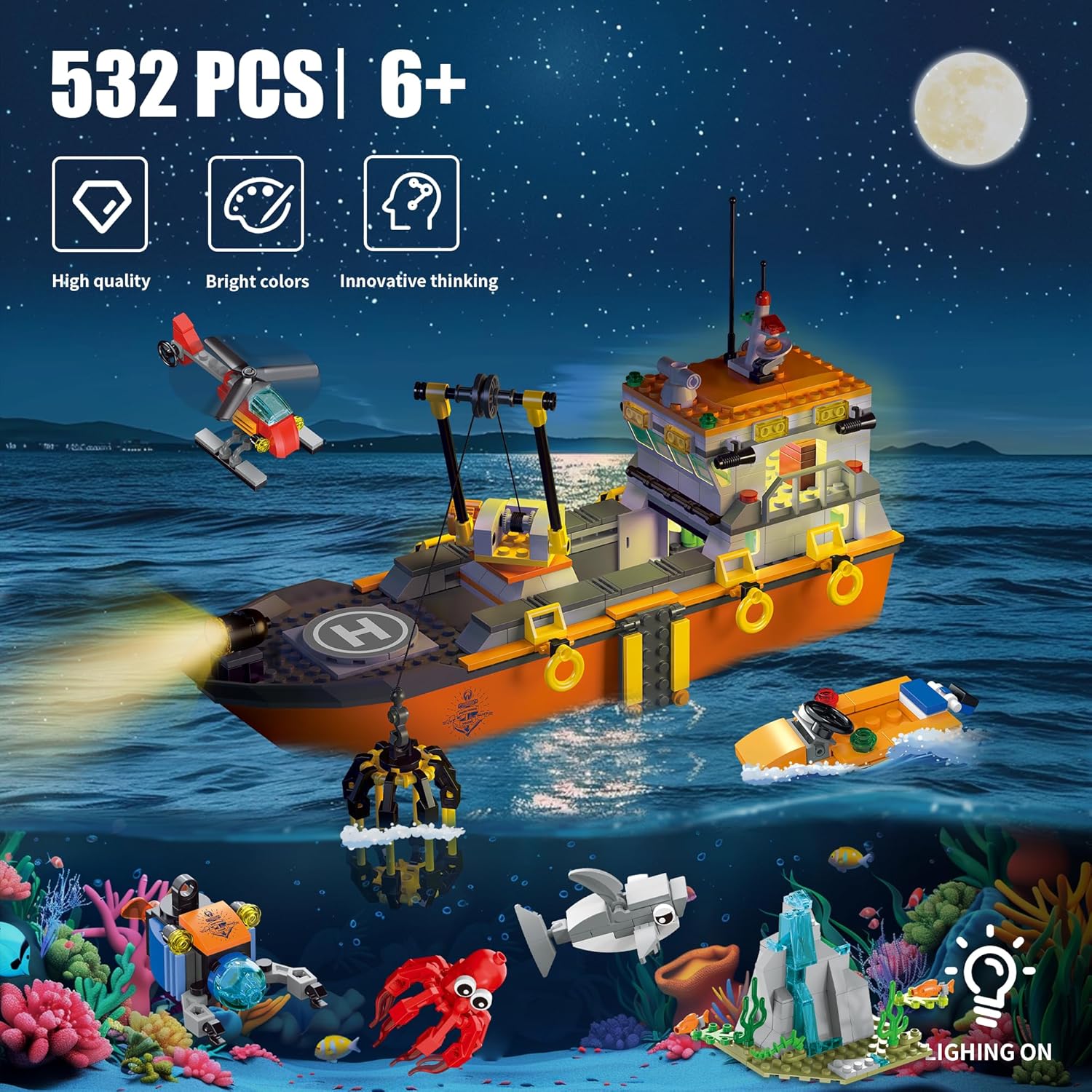 Thumbnail 1 de AKWME City Ocean Explorer - Bateau de Construction LED et Accessoires d’Exploration (6–12 ans)