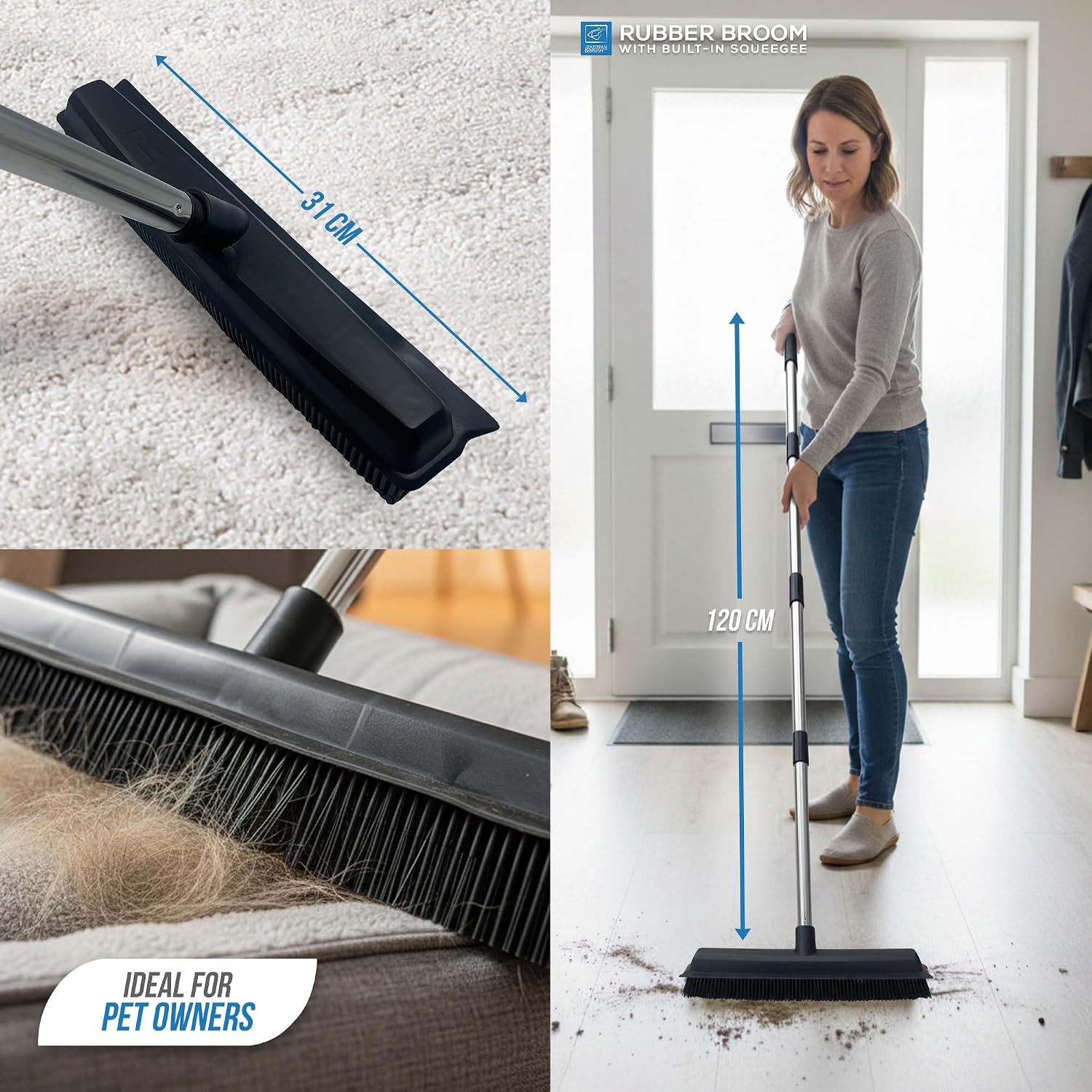 Thumbnail 6 de Rubber Broom Carpet Brush Indoor Floor & Carpet Sweeper with Silicone Bristles and Long Collapsible Handle