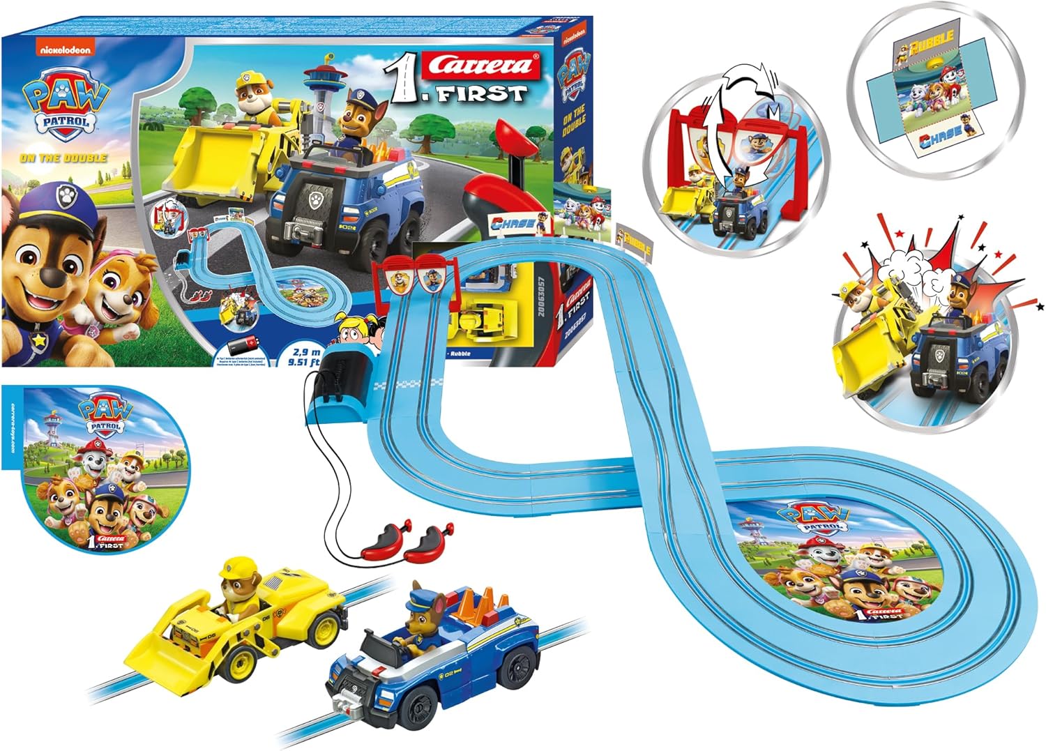 Thumbnail 5 de Carrera First PAW Patrol „On the Track“ – Spielbahn mit Chase & Marshall (2,4‑Meter‑Strecke)