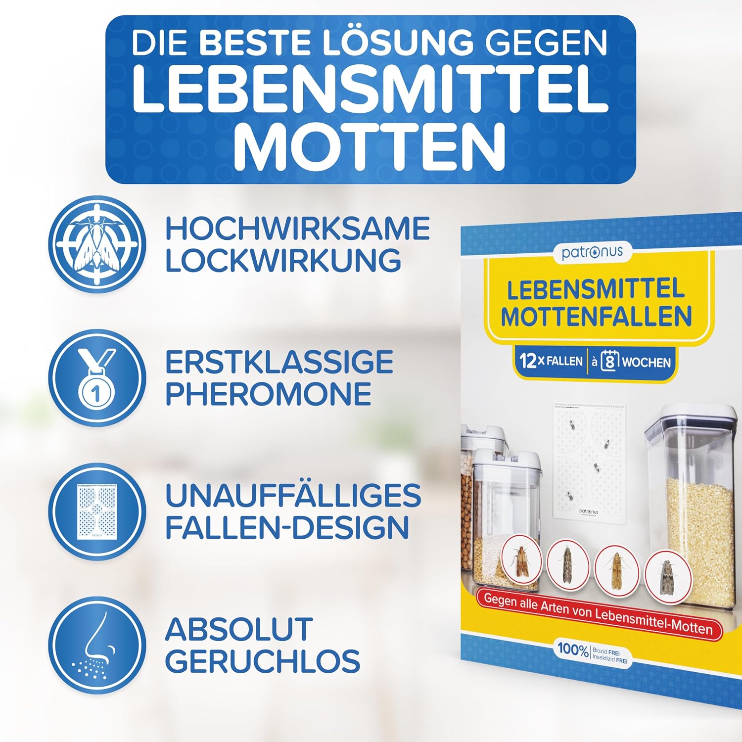 Thumbnail 1 de Lebensmittelmotten-Falle [12 Stück] – effektive Pheromonfalle zur Befallsermittlung, geruchlos und giftfrei