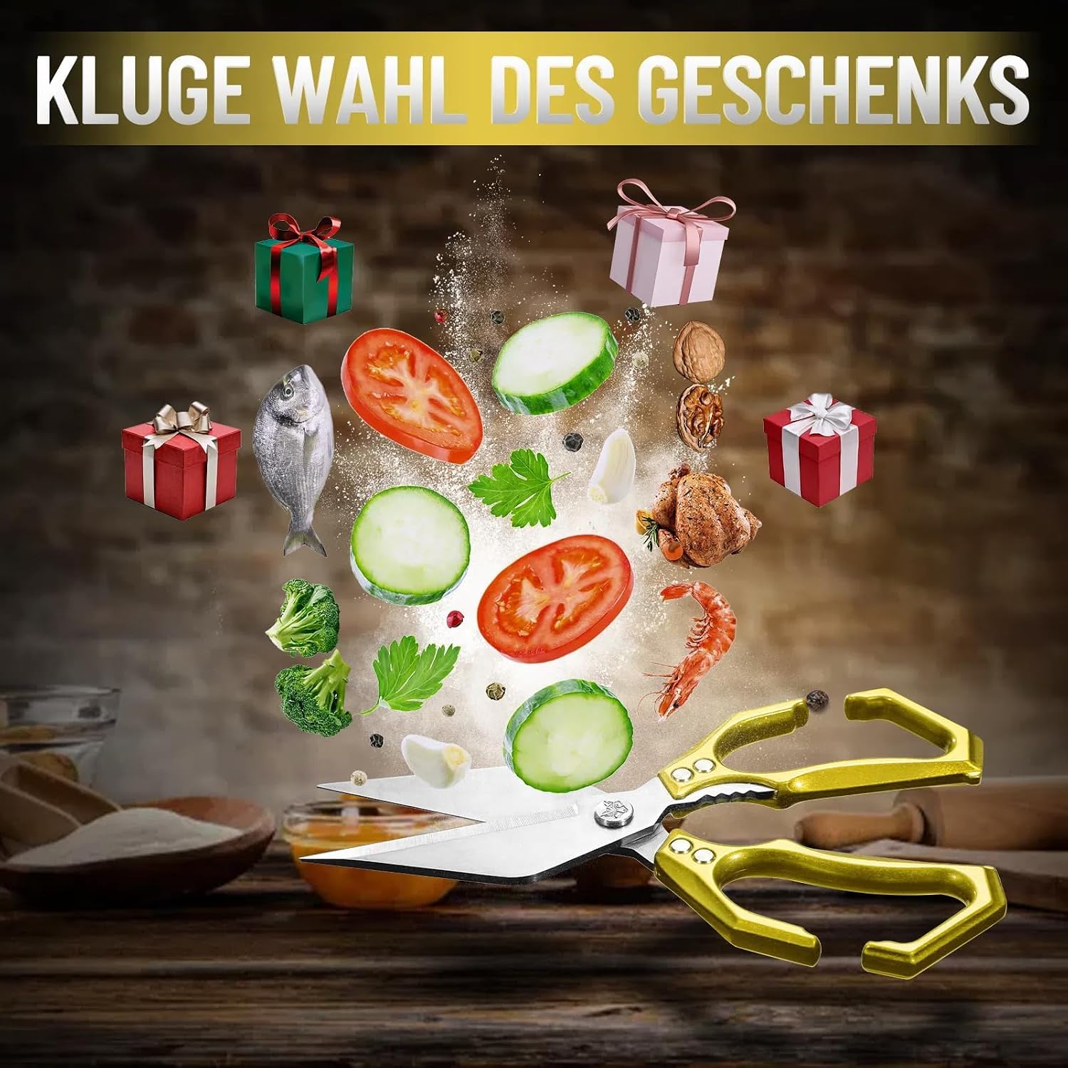 Detalle 2 de Dream Reach Geflügelschere Knochenschere – Mehrzweck Küchenschere aus Edelstahl, gold