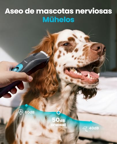 Detalle de oneisall Cortapelos silencioso 4 en 1 para perros y gatos con luz LED (Azul) – Aseo completo y suave