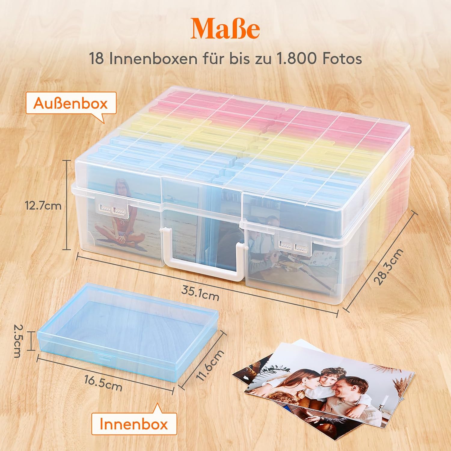 Detalle de Lifewit Foto Aufbewahrungsbox – 18 innere Fotohalter, vielseitig einsetzbare Fotobox 10,1 x 15,2 cm
