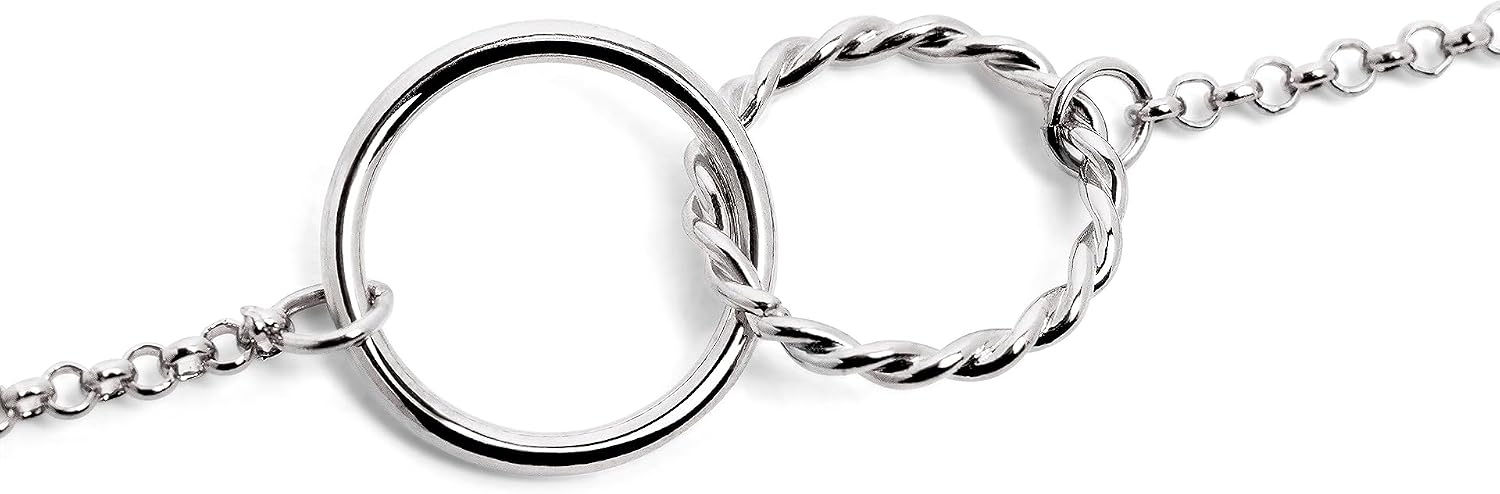 Detalle de SINGULARU Collana Circles Twist – Pendente con Cerchi in ottone placcato Rodio 18Kt, lunghezza regolabile