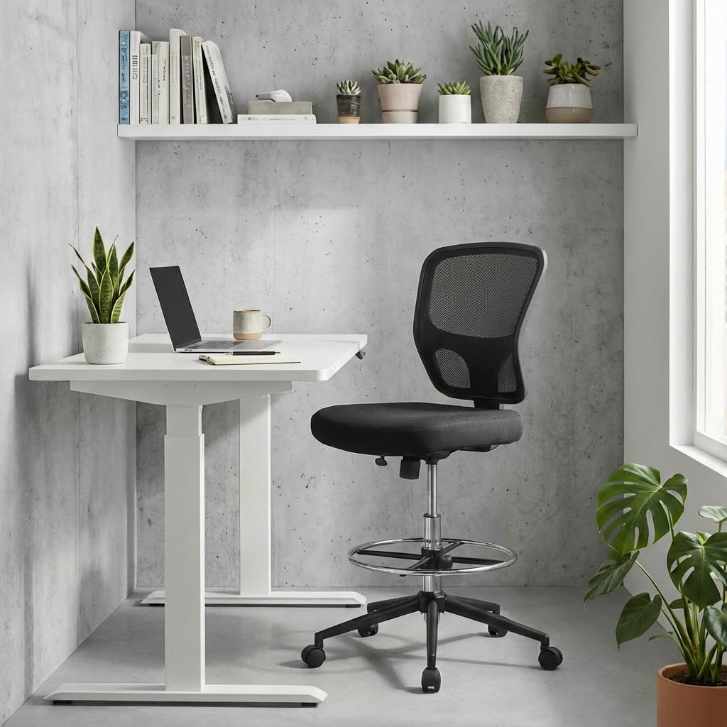 Thumbnail 1 de Armless Drafting Chair Tall Office Chair with Adjustable Height, High Back, Foot Rest, and Rolling Wheels