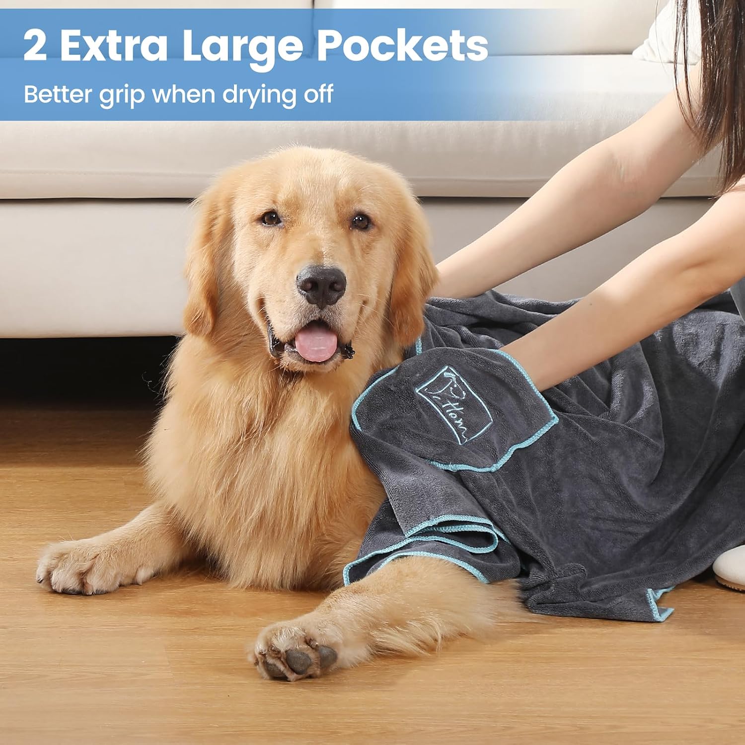 Detalle 2 de PETTOM 2er-Set Hundehandtücher – Extra saugstark, 130 × 75 cm, Mikrofaser, schnelltrocknend