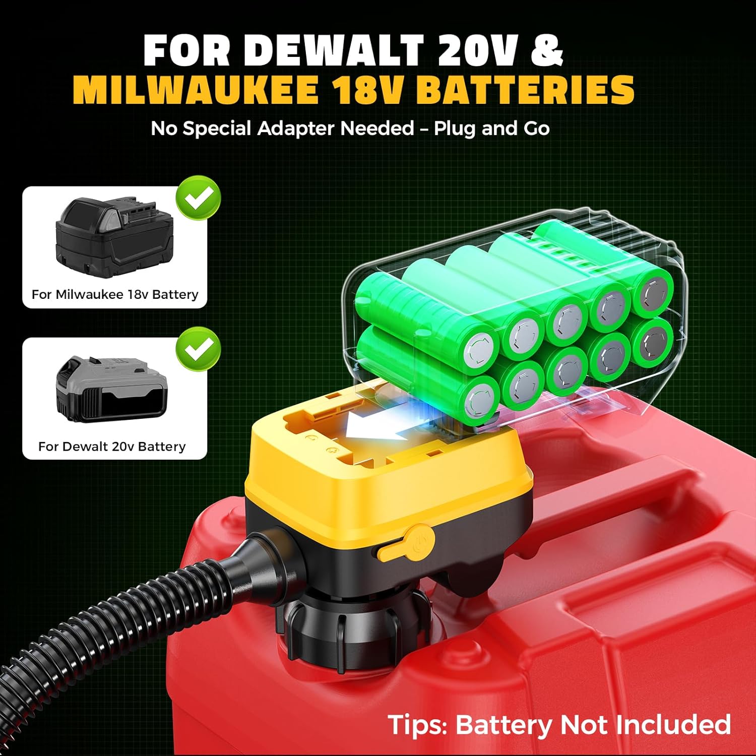 Thumbnail 1 de DIYtoolifz Cordless Fuel Transfer Pump with Auto-Stop (3.2 GPM) for DeWalt 20V & Milwaukee 18V Batteries