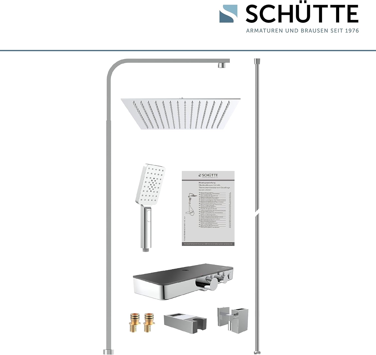 Thumbnail 3 de Schütte Ocean Système Thermostat et étagère en Verre – Ensemble 30 x 30 cm avec Support Mural et Colonne de Douche Chrome/Anthracite