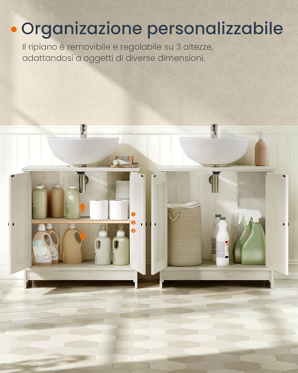 Thumbnail 4 de SONGMICS HOME Mobile Sottolavabo da Bagno BBC222WJ01 – Montaggio Rapido, Senza Attrezzi, Stile Vintage Country