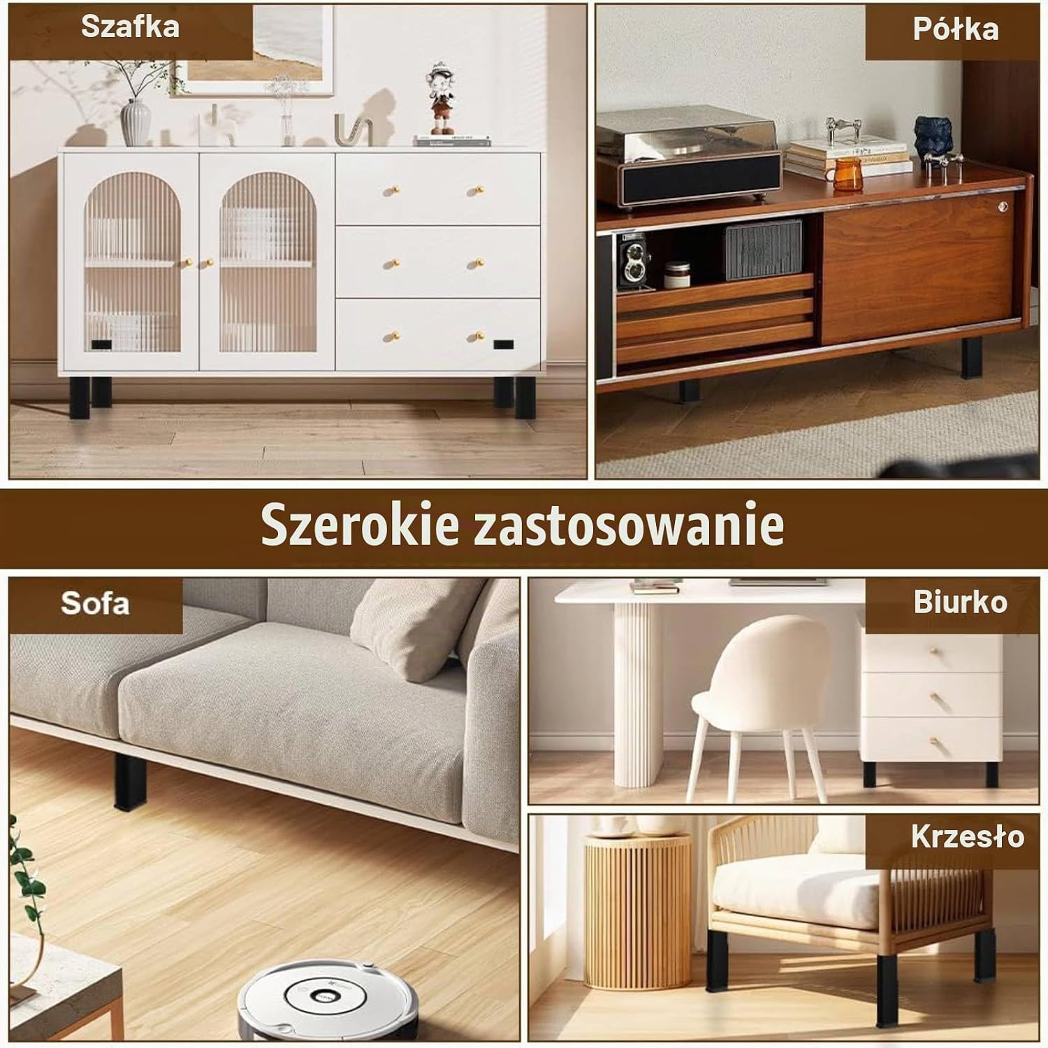 Detalle 2 de AUAUY M1-3802215 – regulowane nóżki meblowe 100 mm z aluminium, zakres 0–20 mm