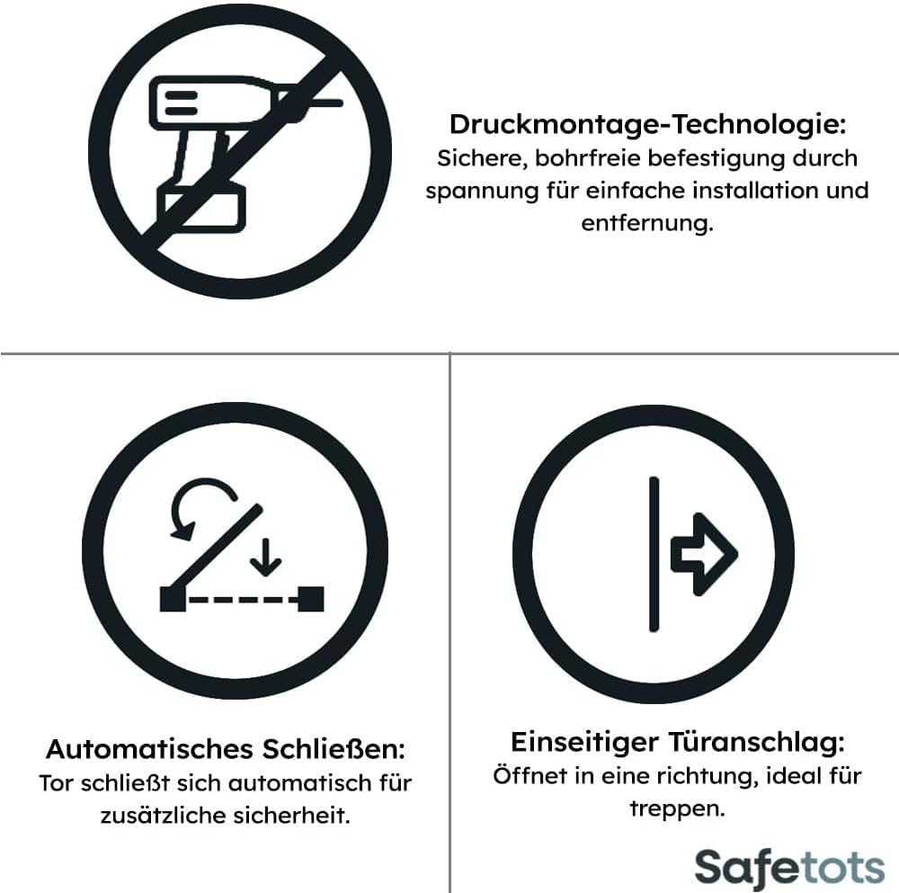 Thumbnail 3 de Safetots Druckmontage Selbstschließendes Treppengitter, 68.5 cm – 75 cm, Weiß – automatisches Türgitter für Kleinkinder