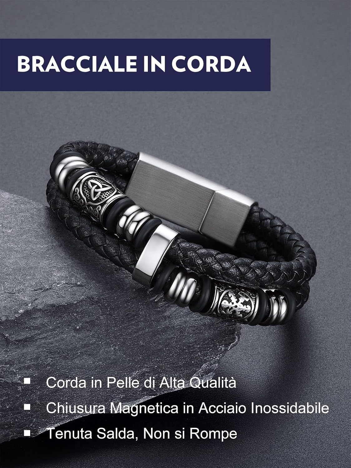 Detalle 2 de Bandmax Bracciale Pelle Intrecciata 21cm 💍