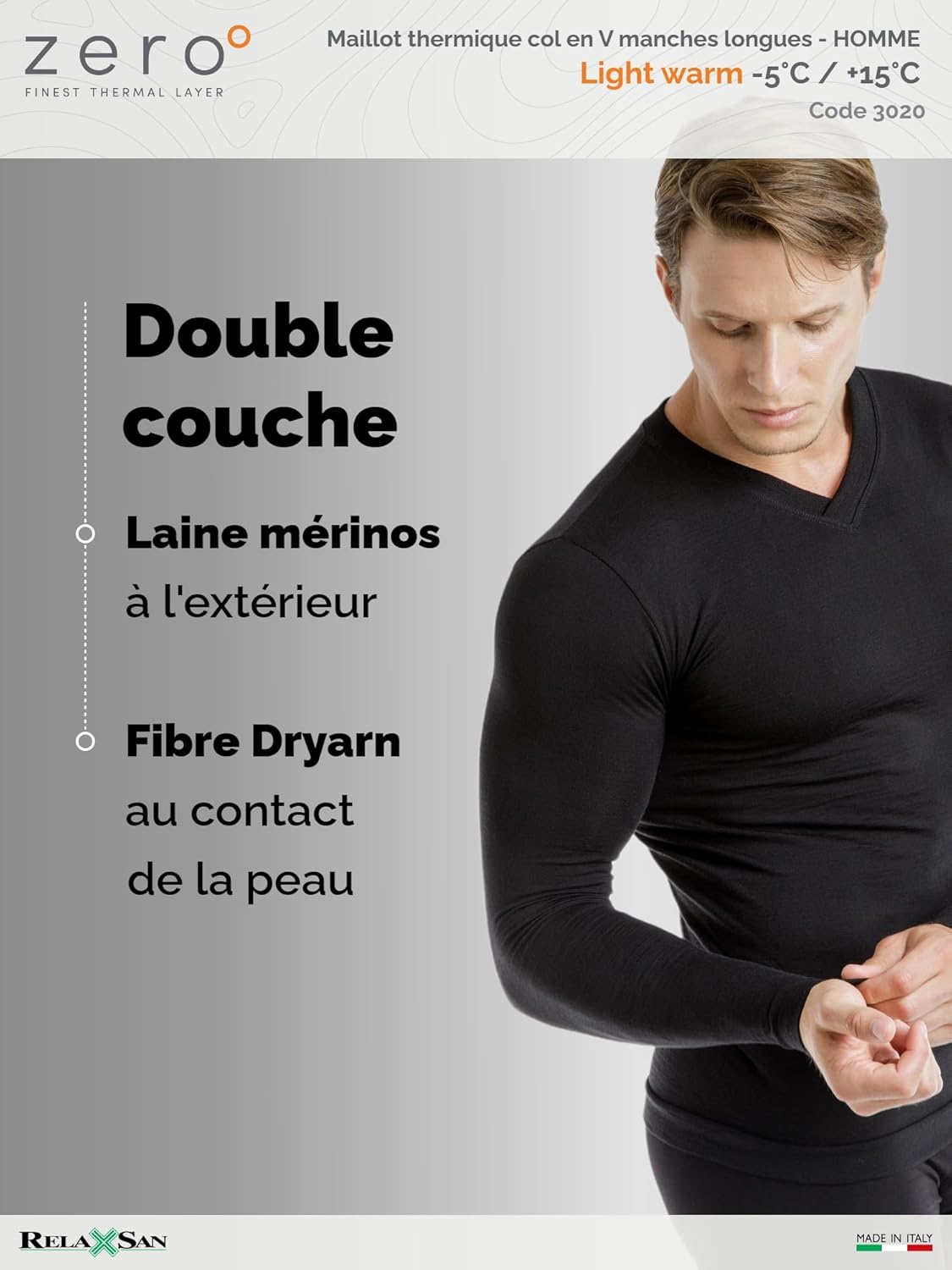 Thumbnail 3 de Relaxsan Zero 3020 – Maillot T-Shirt thermique homme manches longues en Dryarn et laine mérinos