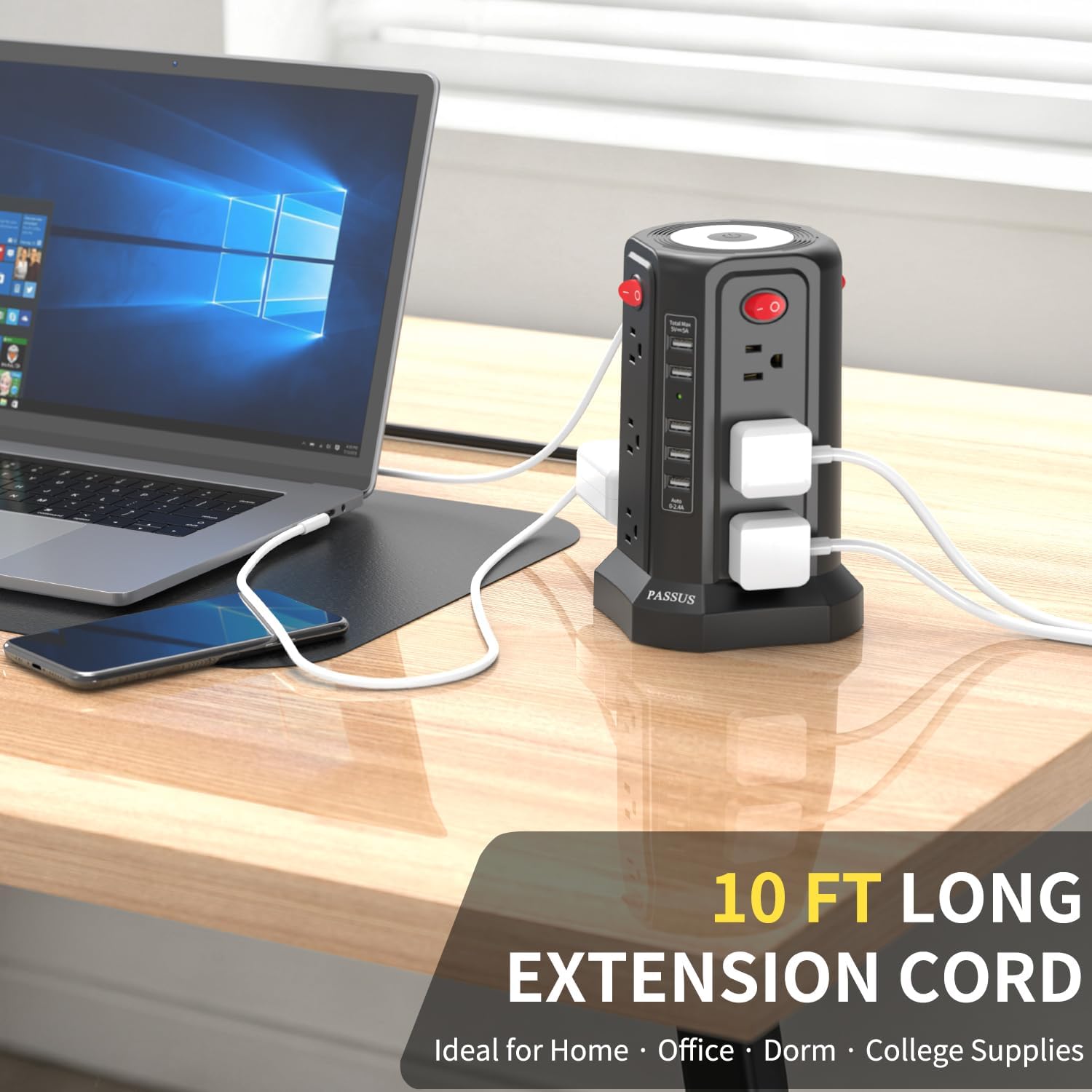 Thumbnail 3 de PASSUS Power Tower Surge Protector 12 Outlets