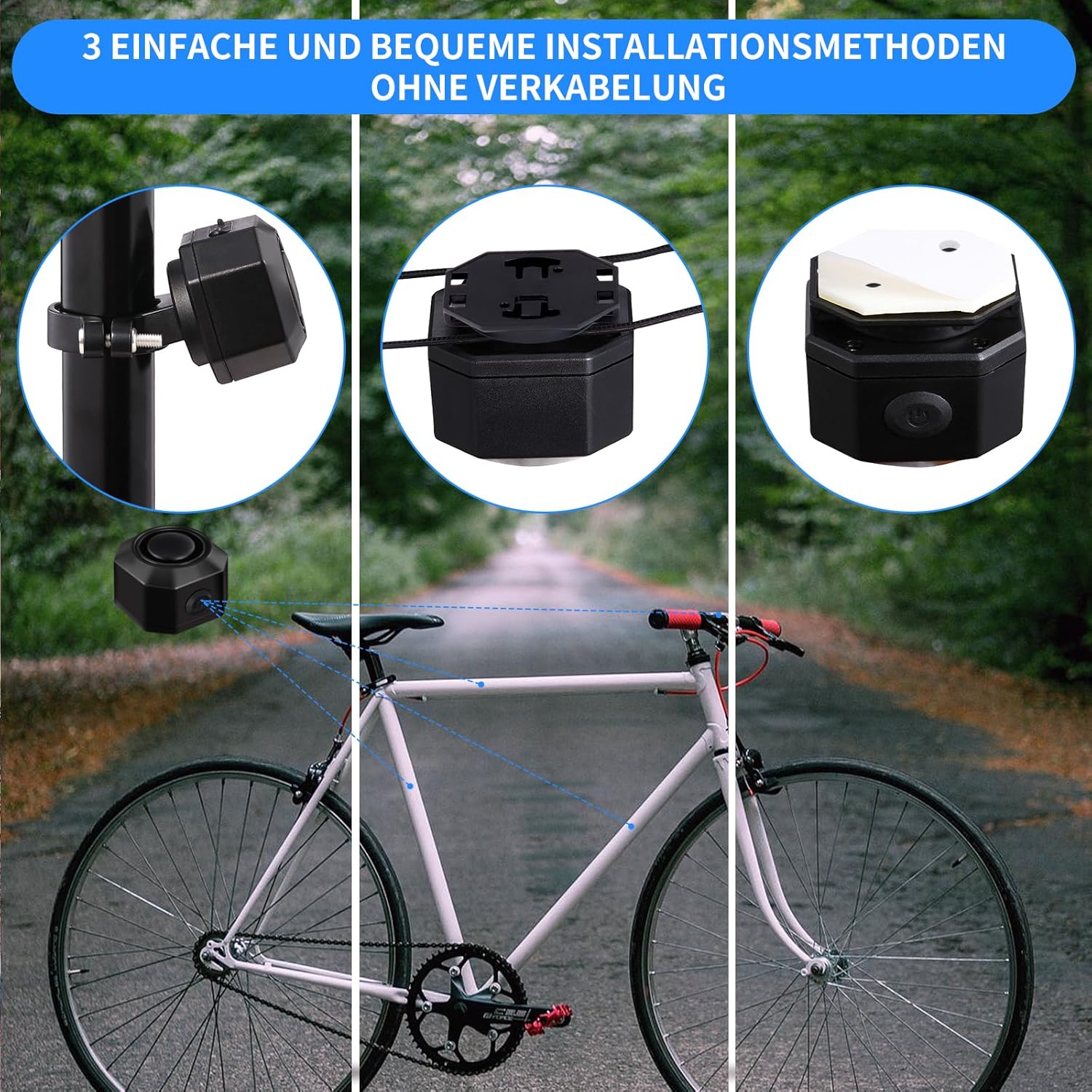 Detalle de VioRose Fahrrad-Alarmanlage mit Funk-Fernbedienung (USB-C, wasserdicht)