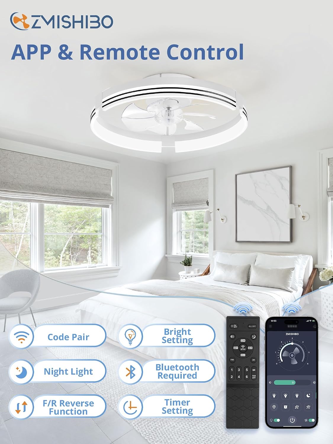 Detalle 2 de ZMISHIBO low-profile ceiling fan 20-inch
