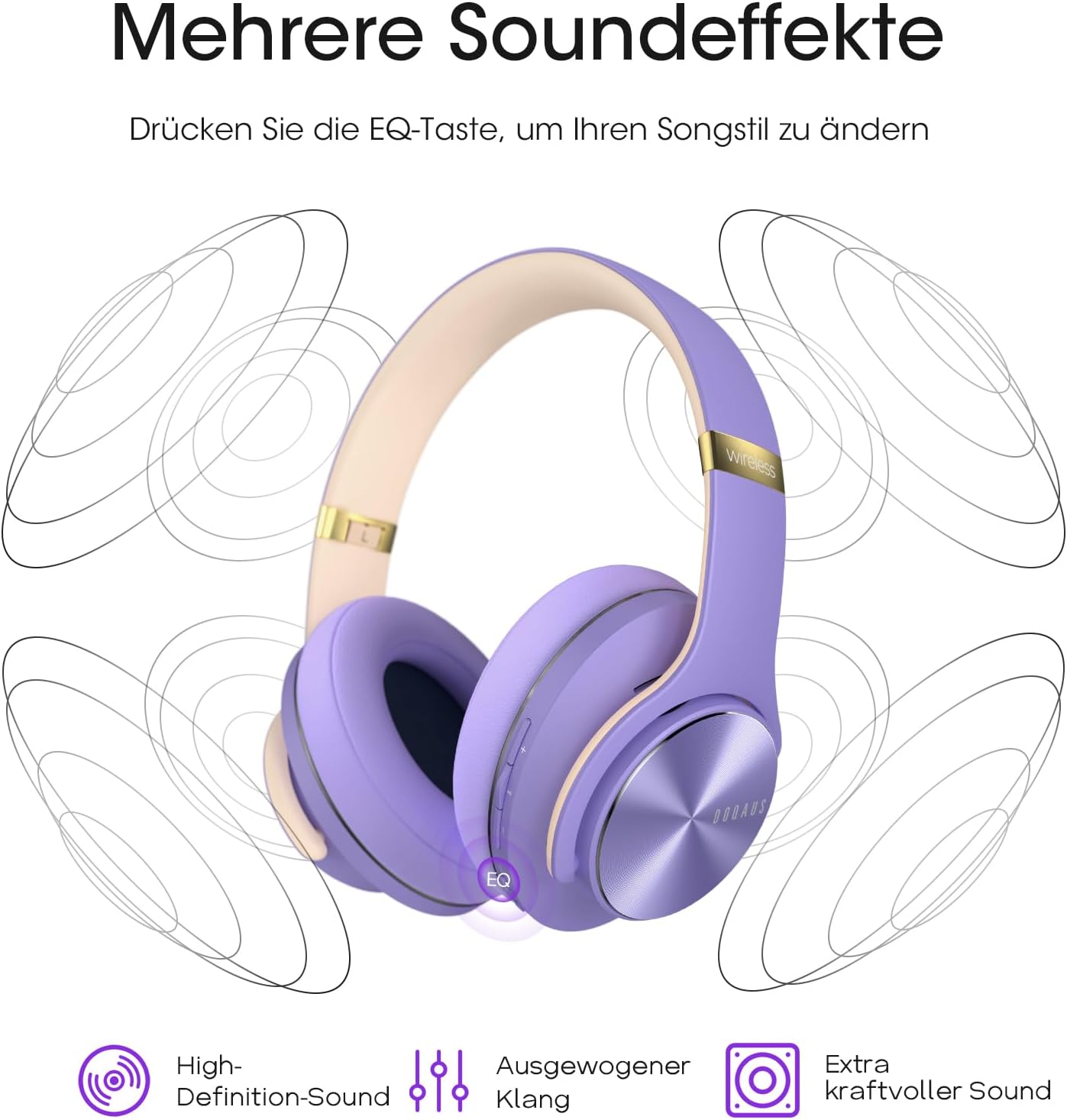 Detalle de DOQAUS Bluetooth Over-Ear Kopfhörer Care 1 (bis zu 90 Std., 3 EQ-Modi) mit Mikrofon – Lila