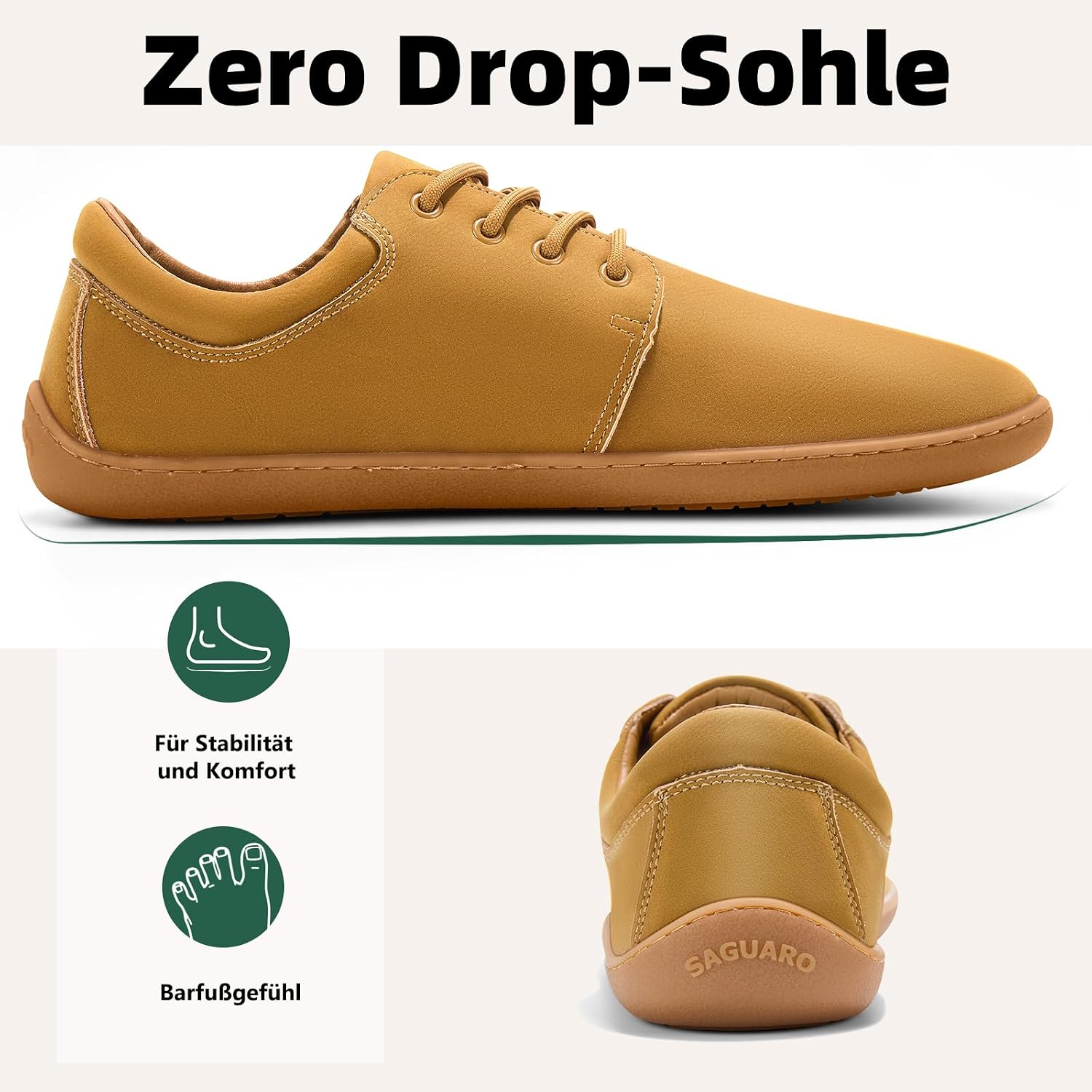 Detalle de SAGUARO Noble II Barfußschuhe für Herren mit breiter Zehenbox und Zero-Drop Sohle (Leicht, rutschfest) – Noble II, Gr. 36–48