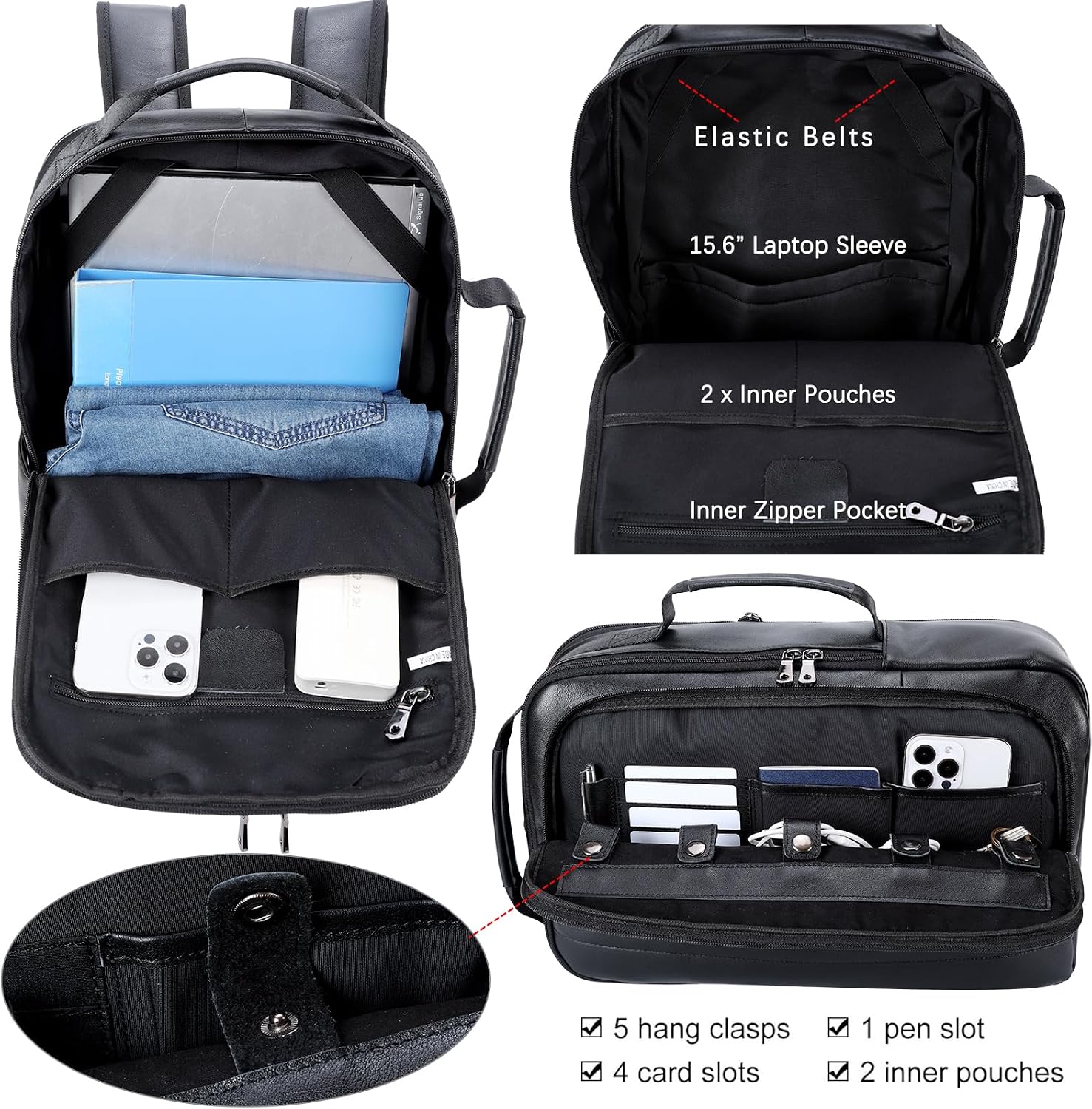 Detalle 2 de TIDING Leather 15.6" Laptop Backpack for Men 💼
