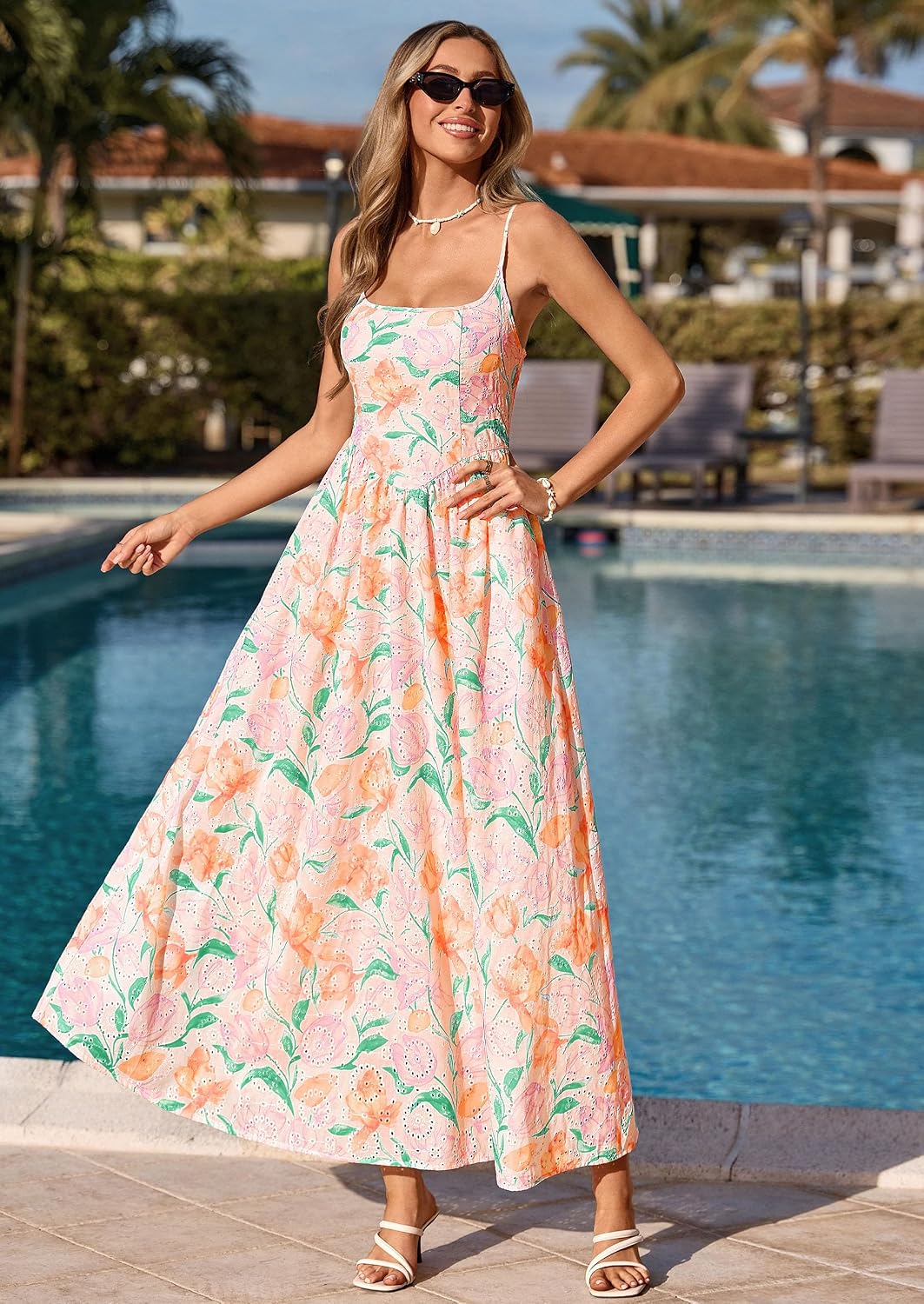 Detalle de PrettyGarden Womens 2026 Spring Boho Maxi Dress Eyelet Floral