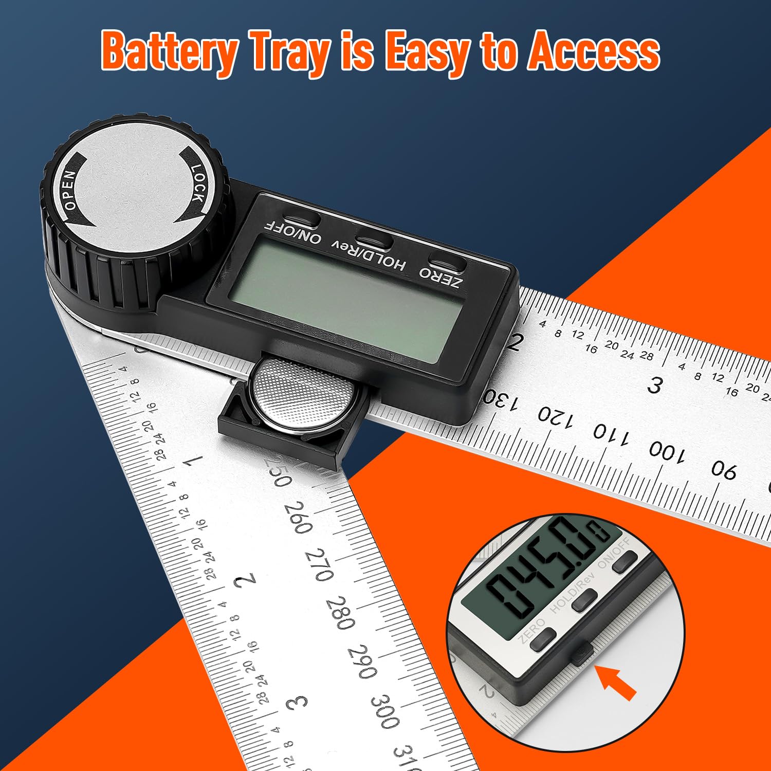 Detalle de Digital Angle Finder 0-360° — Stainless Steel Protractor with LCD Display