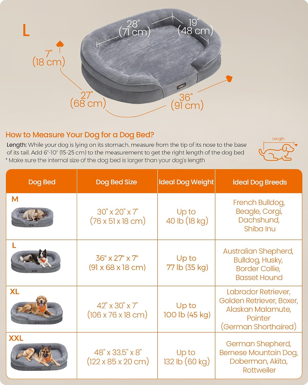 Thumbnail 5 de Feandrea PGW282G01 orthopaedic dog bed 91x68x18cm