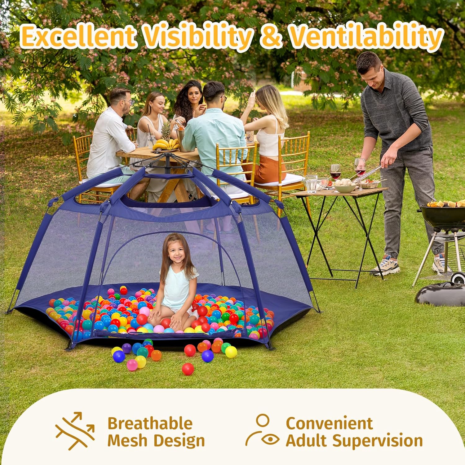 Thumbnail 2 de Alvantor Baby Playpen Pop Up Play Yard (84x84x44) Large Mesh Kids Play Pen with Canopy, Navy
