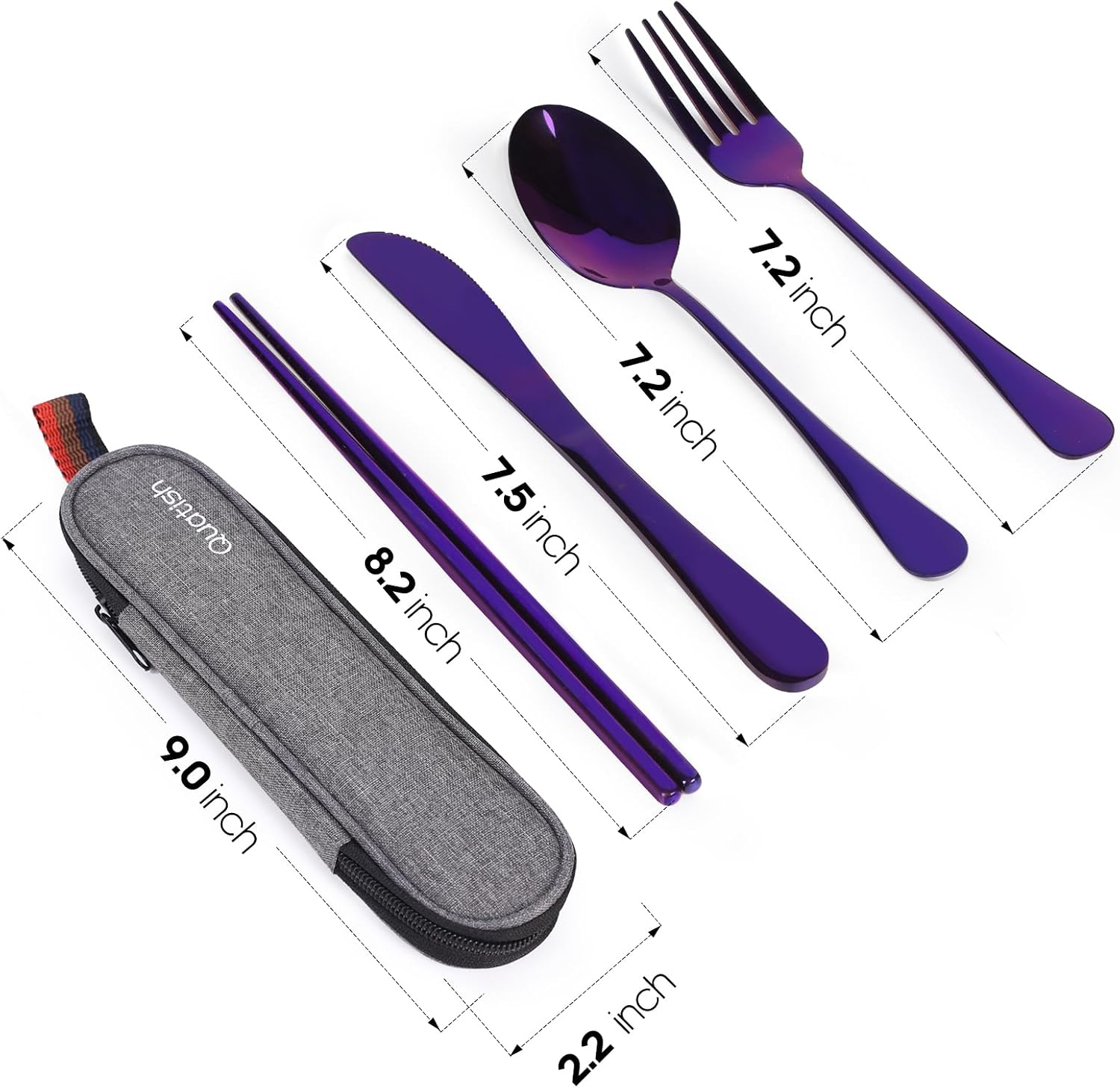 Detalle de Quatish Camping Besteck-Set (5-teilig) aus Edelstahl mit Etui – Reisebesteck für unterwegs
