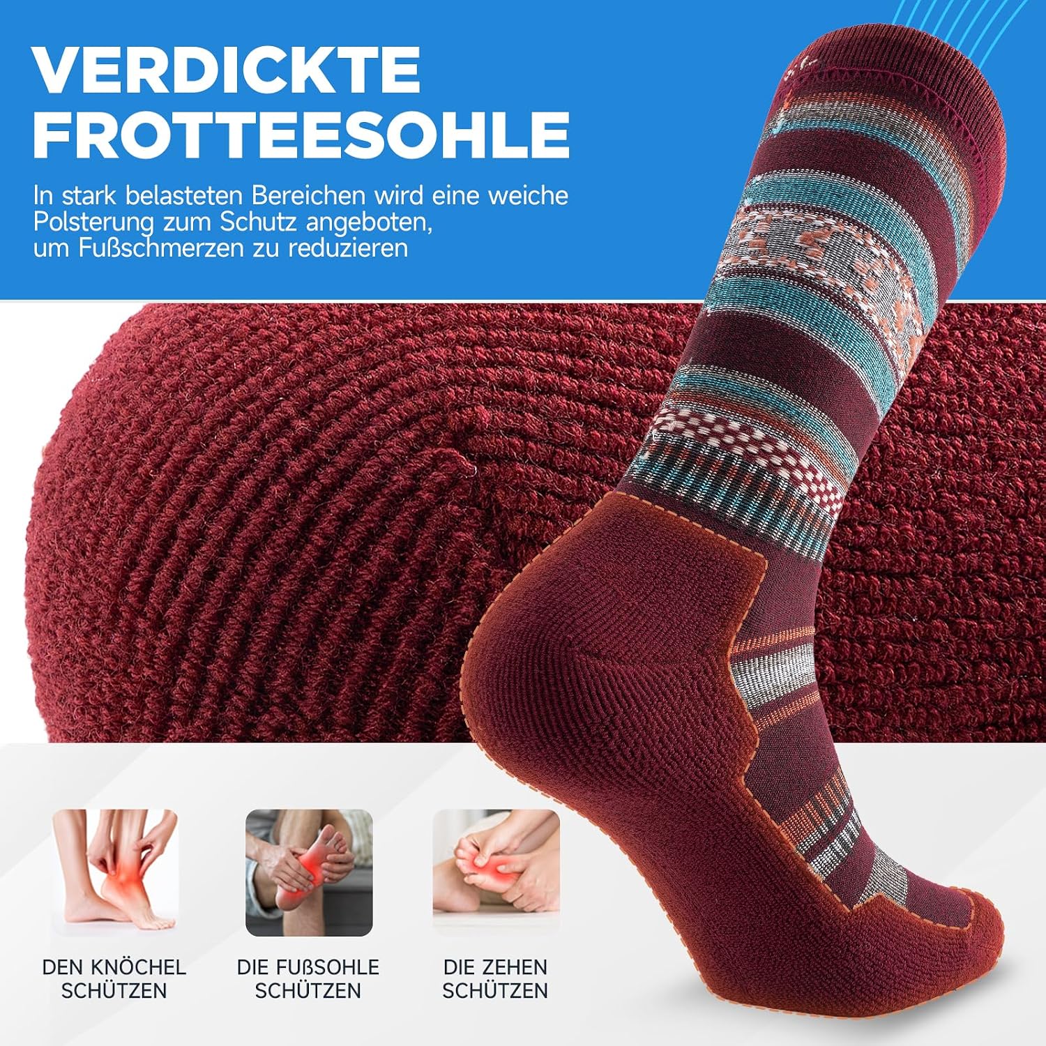 Thumbnail 4 de PULIOU Merino Wandersocken (3 Paar) – atmungsaktive Outdoor-Trekkingsocken mit Polsterung