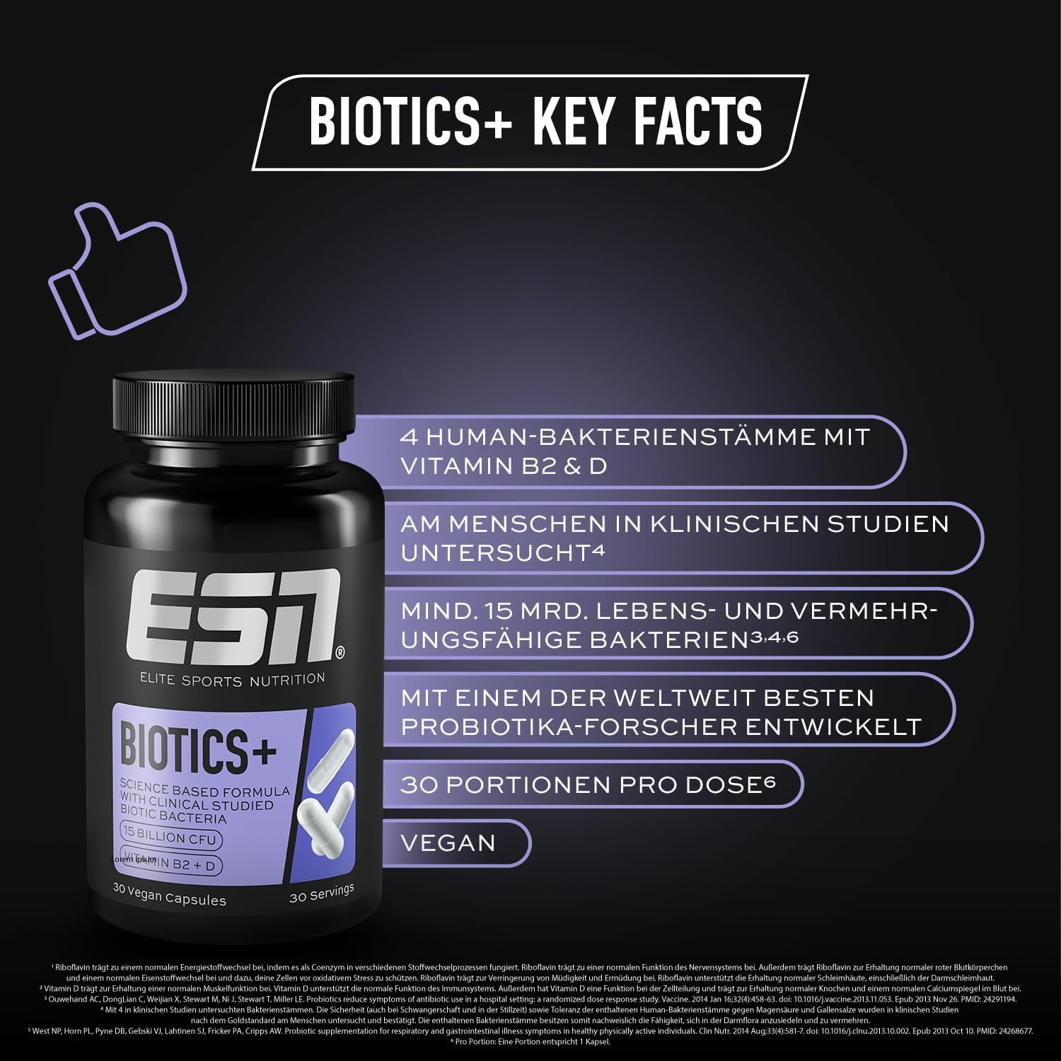 Detalle de ESN Biotics+ 30 Kapseln – Hochdosierte Probiotika mit B2 und D