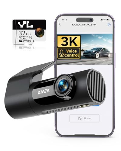 Detalle de KAWA 3K Dash Cam Front, 360°Rotation, Voice Control, Wi‑Fi Dashcam for Cars