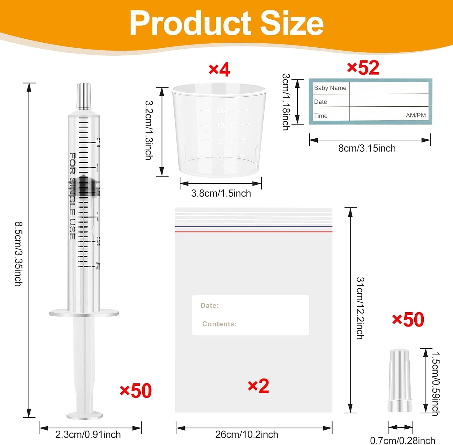 Detalle 2 de 50 Pcs Colostrum Collection Kit with 3ml Syringes and Protective Caps (Colostrum harvesting kit for breastfeeding)