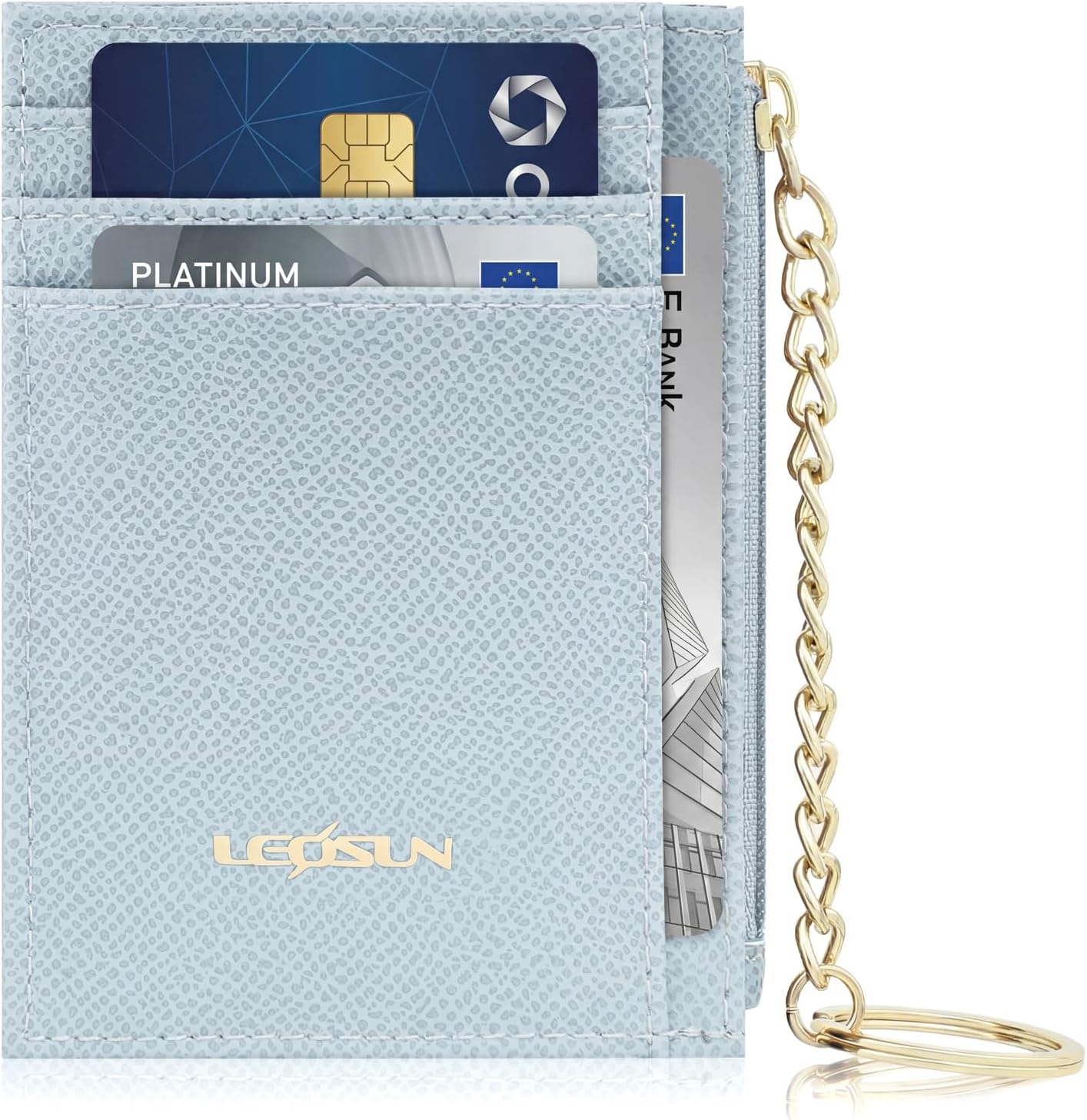 Mirevelle Slim Kartenetui mit Keychain – Minimalistischer Kartenhalter mit Reißverschluss, 6 Fächer, Ausweisfenster & Münzfach