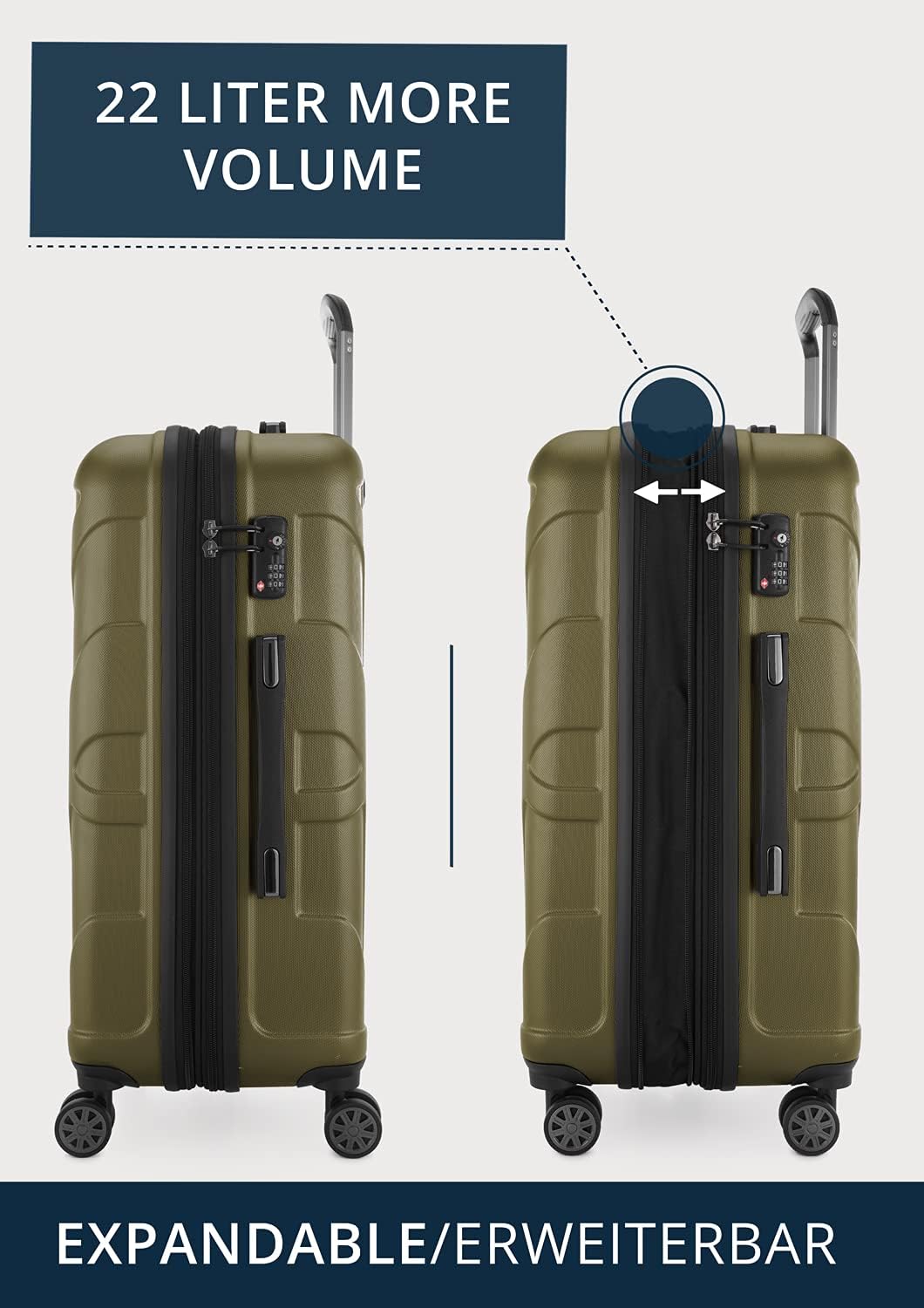 Detalle de SUITLINE Valigia rigida 66 cm Avocado – 58 L, ABS opaco, espansione, TSA