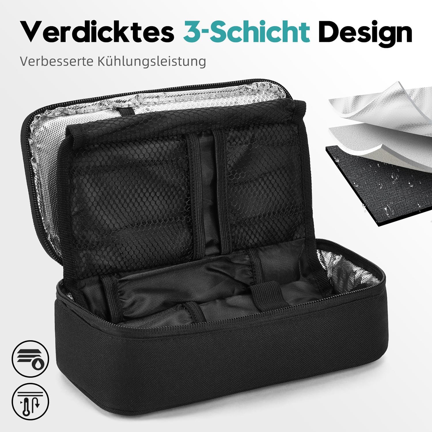 Detalle de ALLCAMP Insulin-Kühltasche mit Kühlbox, 4 wiederverwendbaren Eisbeuteln und Organizer