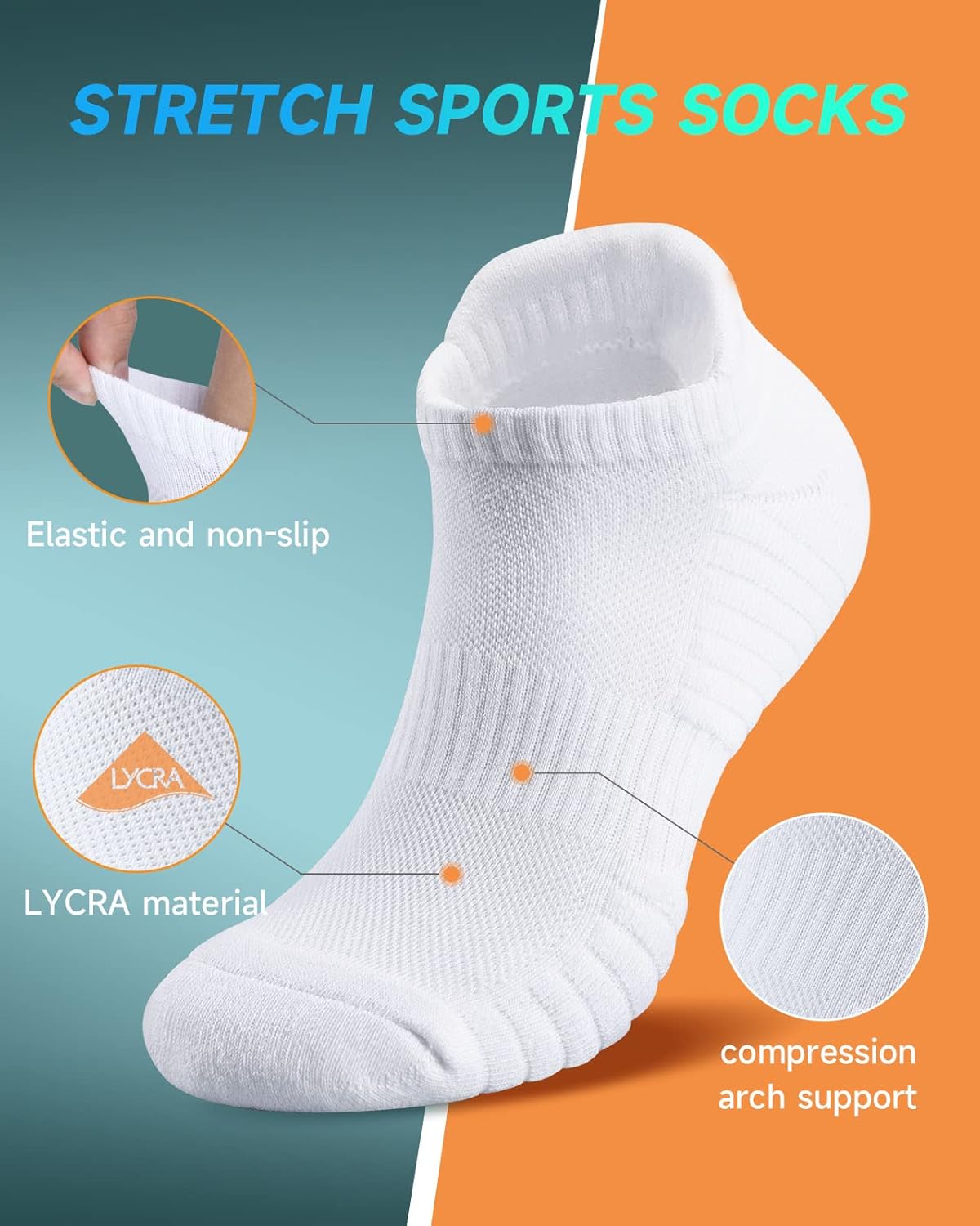Thumbnail 4 de TANSTC Mens Running Socks Anti-Blister Cushioned Trainers Socks (6 Pairs)