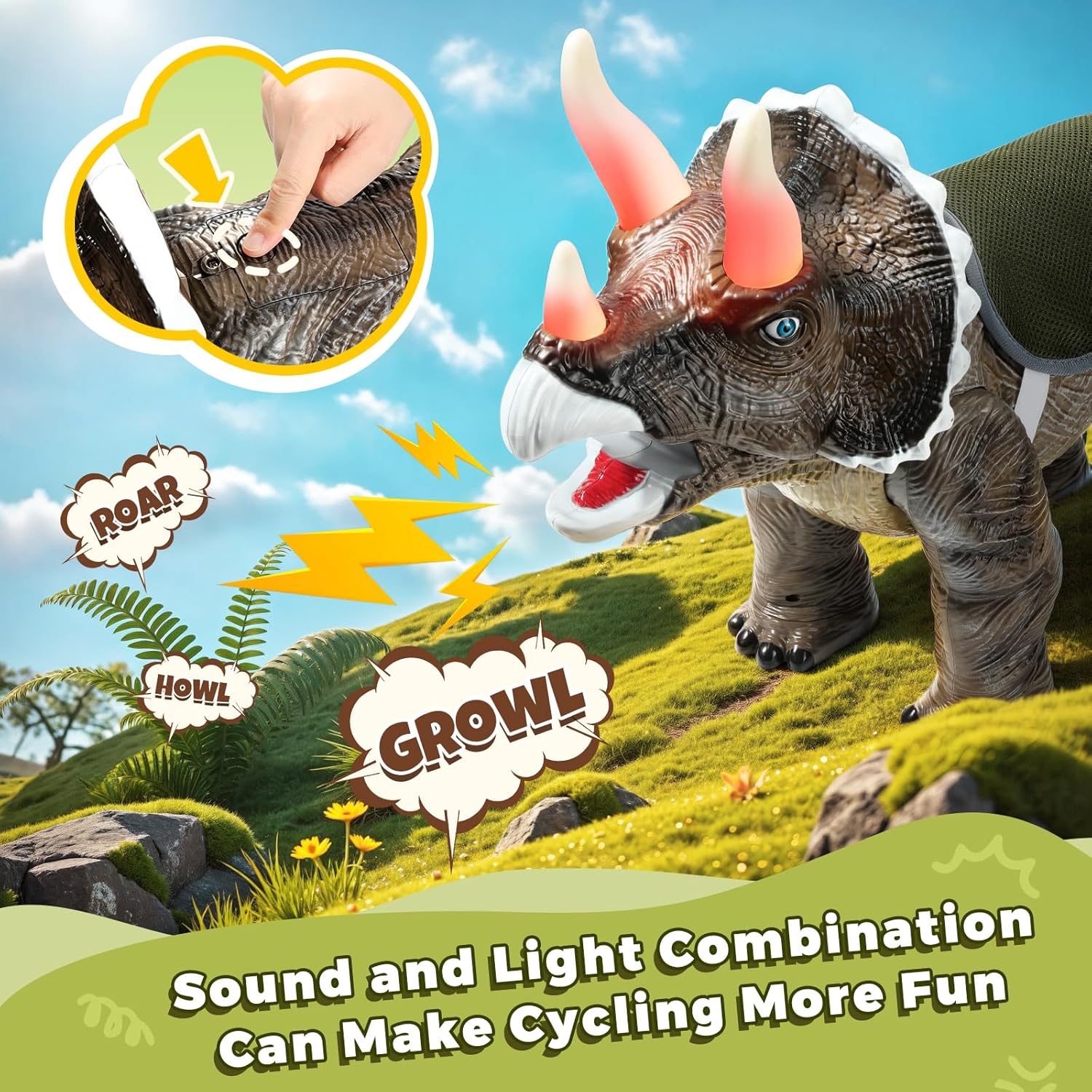 Thumbnail 2 de Twinkoo Triceratops Ride-On Push Car for Kids with Sound & Light Effects