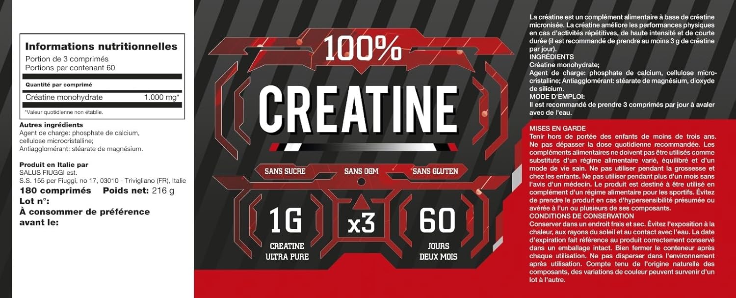 Detalle 2 de Creatine 3000mg en comprimés – Créatine Pure Micronisée Monohydratée, 180 comprimés