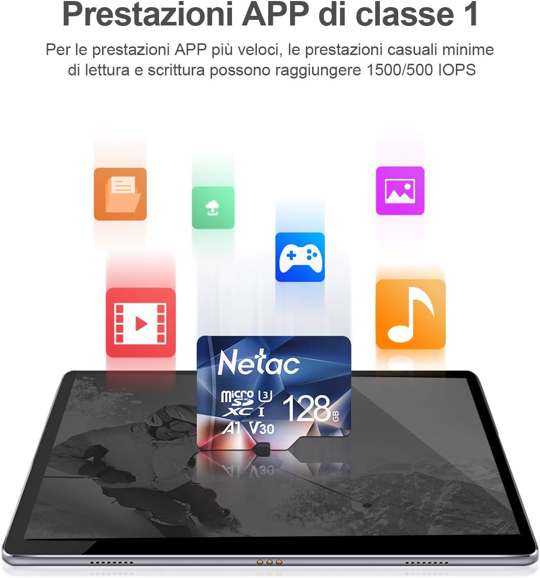 Thumbnail 2 de Netac 128GB Micro SD U3 A1 V30 4K – Scheda di Memoria MicroSDXC ad alta velocità per smartphone, Camere e Switch