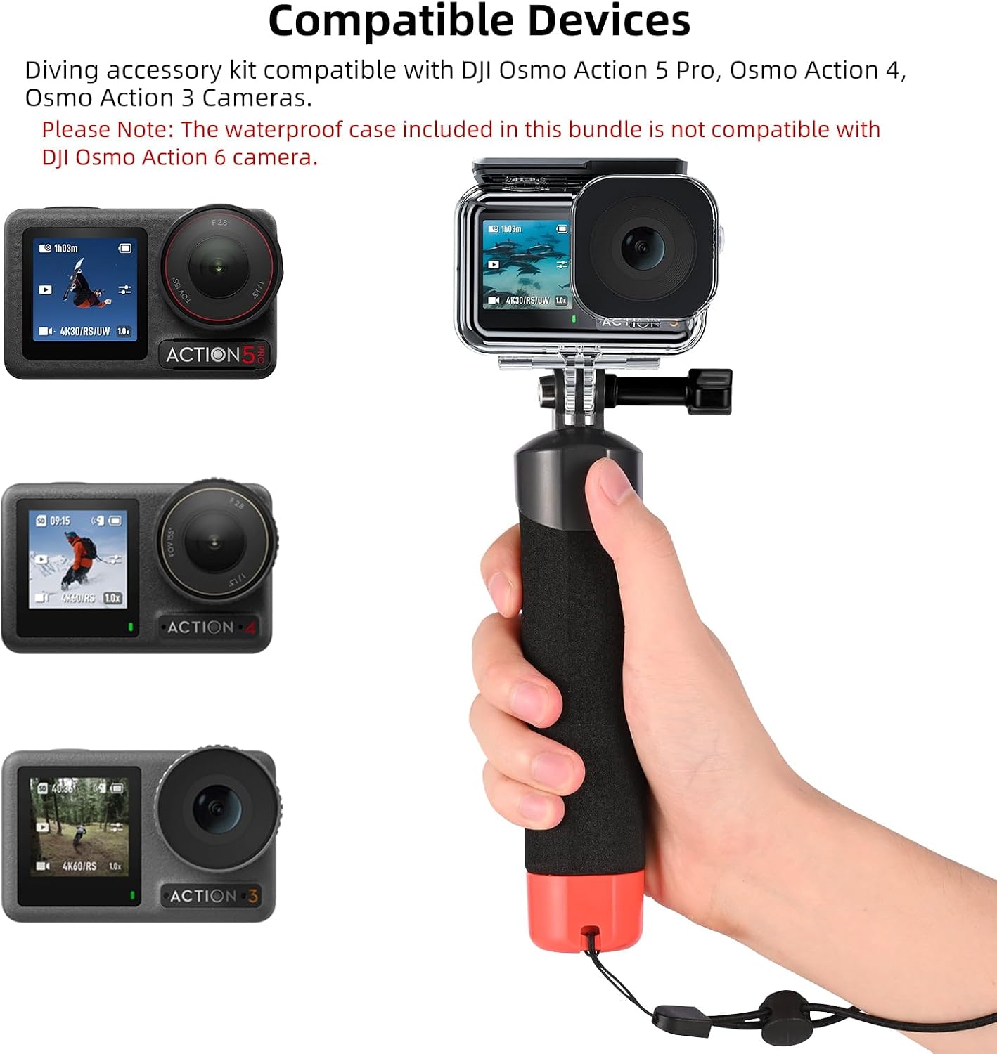 Thumbnail 1 de Vkesen Osmo Action Accessories Kit: Floating Handle + Waterproof Case for Osmo Action 3–5 Pro