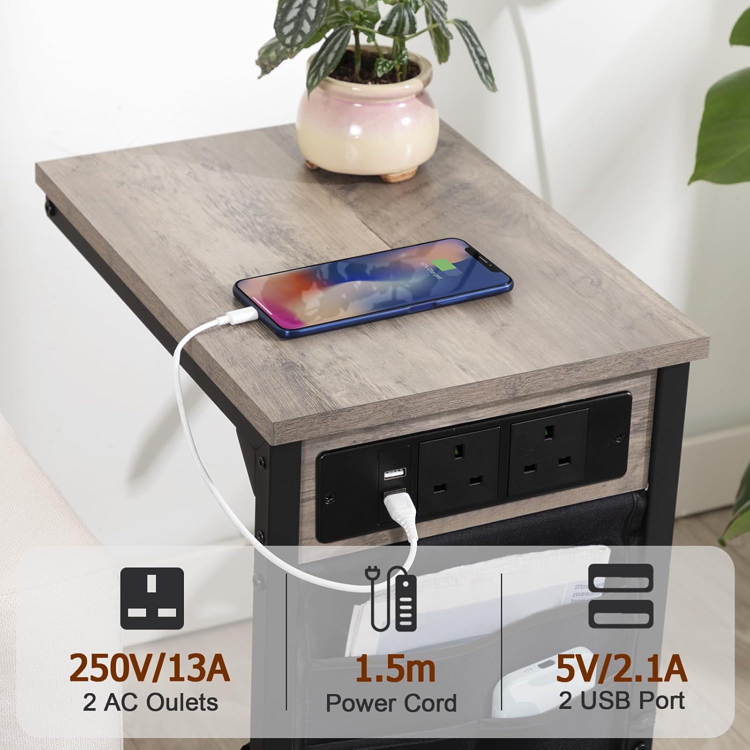 Thumbnail 4 de AMHANCIBLE C-Shaped Side Table with Charging Station