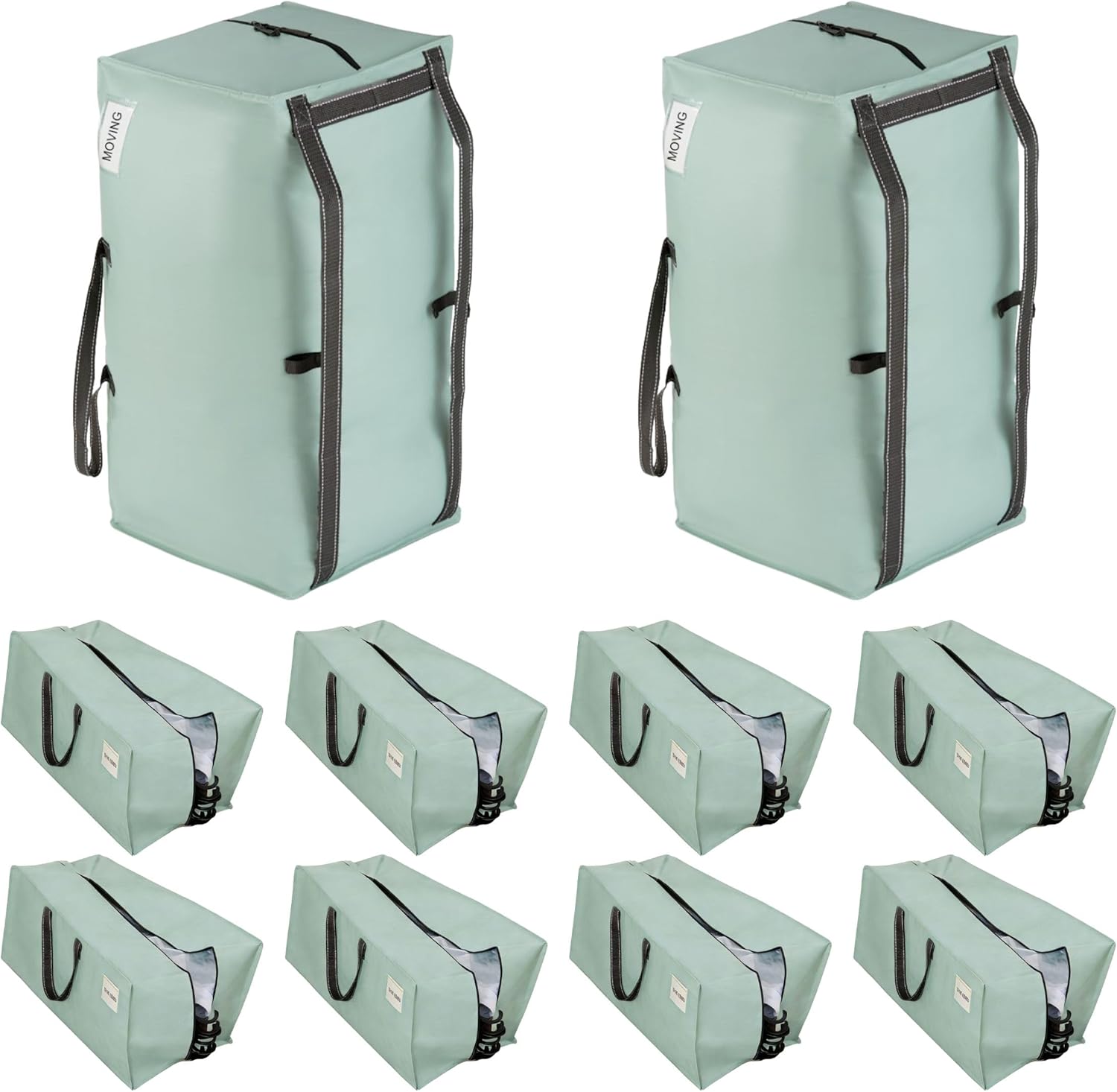 Detalle de Veno 10 Pack Heavy-Duty Extra Large Moving Bags (Light Green Matte) with Backpack Straps