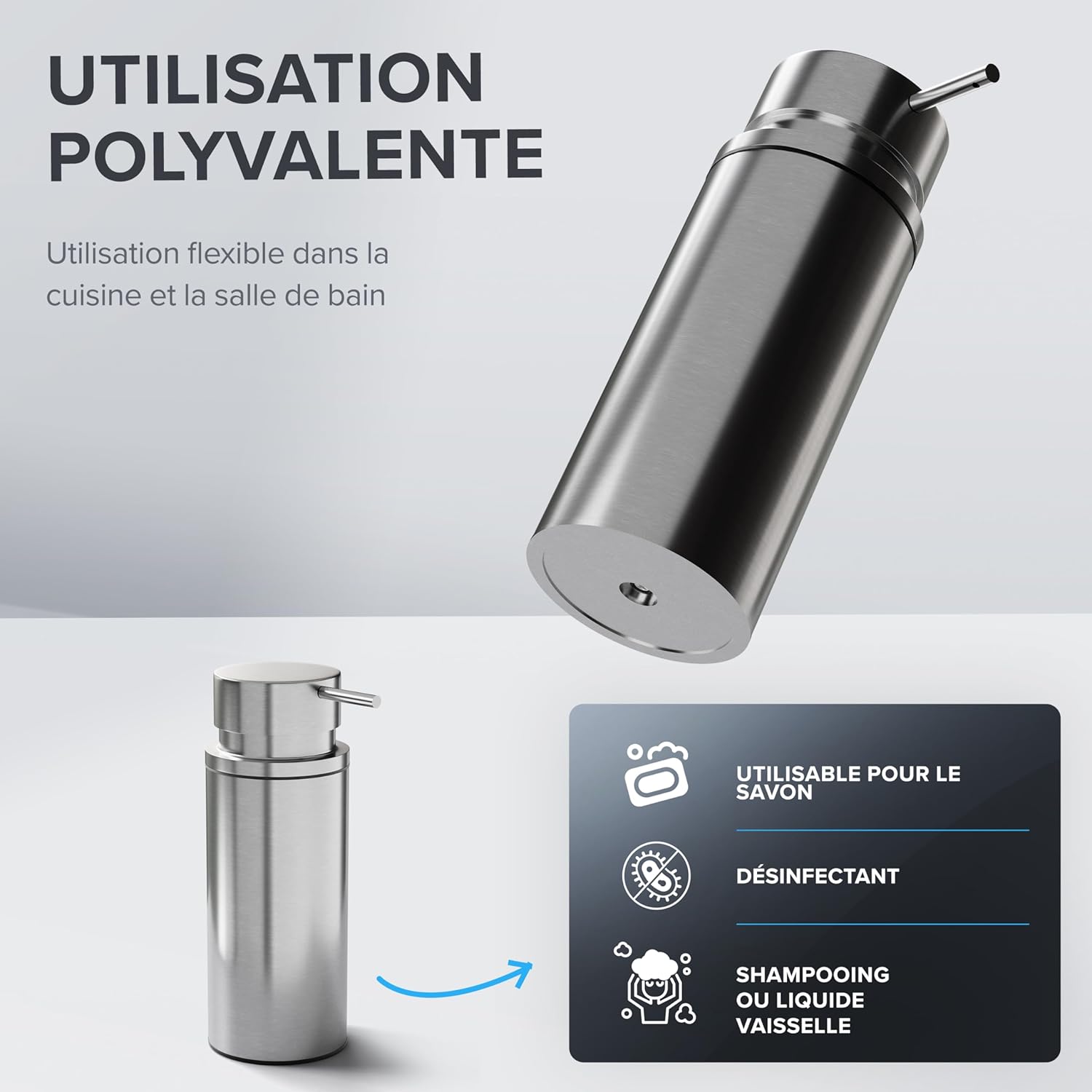 Thumbnail 3 de Distributeur de Savon Sletterhage en Acier Inoxydable – Argent, design autoportant sans perçage