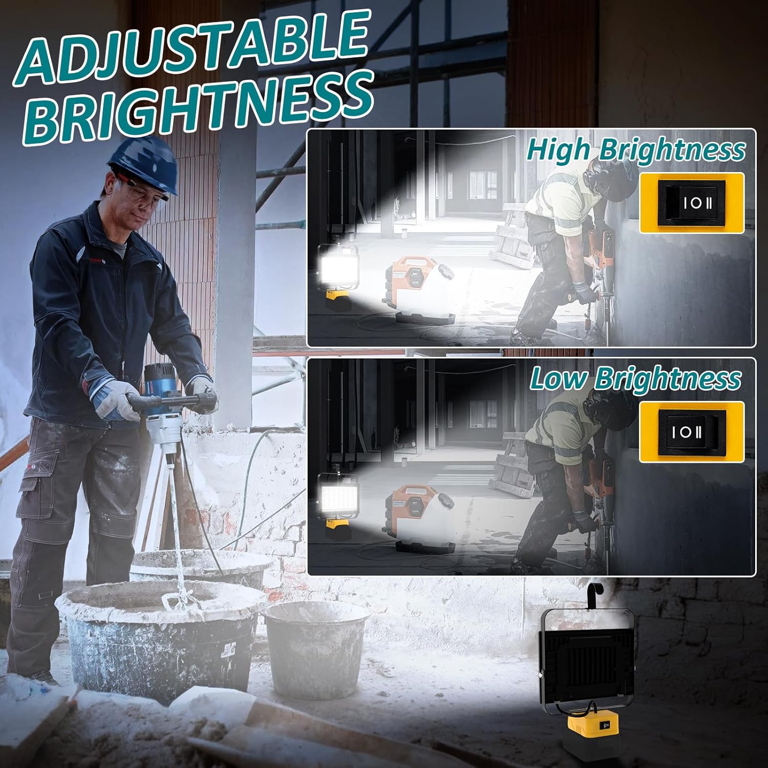 Detalle 2 de T-SUN Cordless 100W LED Work Light for Dewalt 18V 🔦