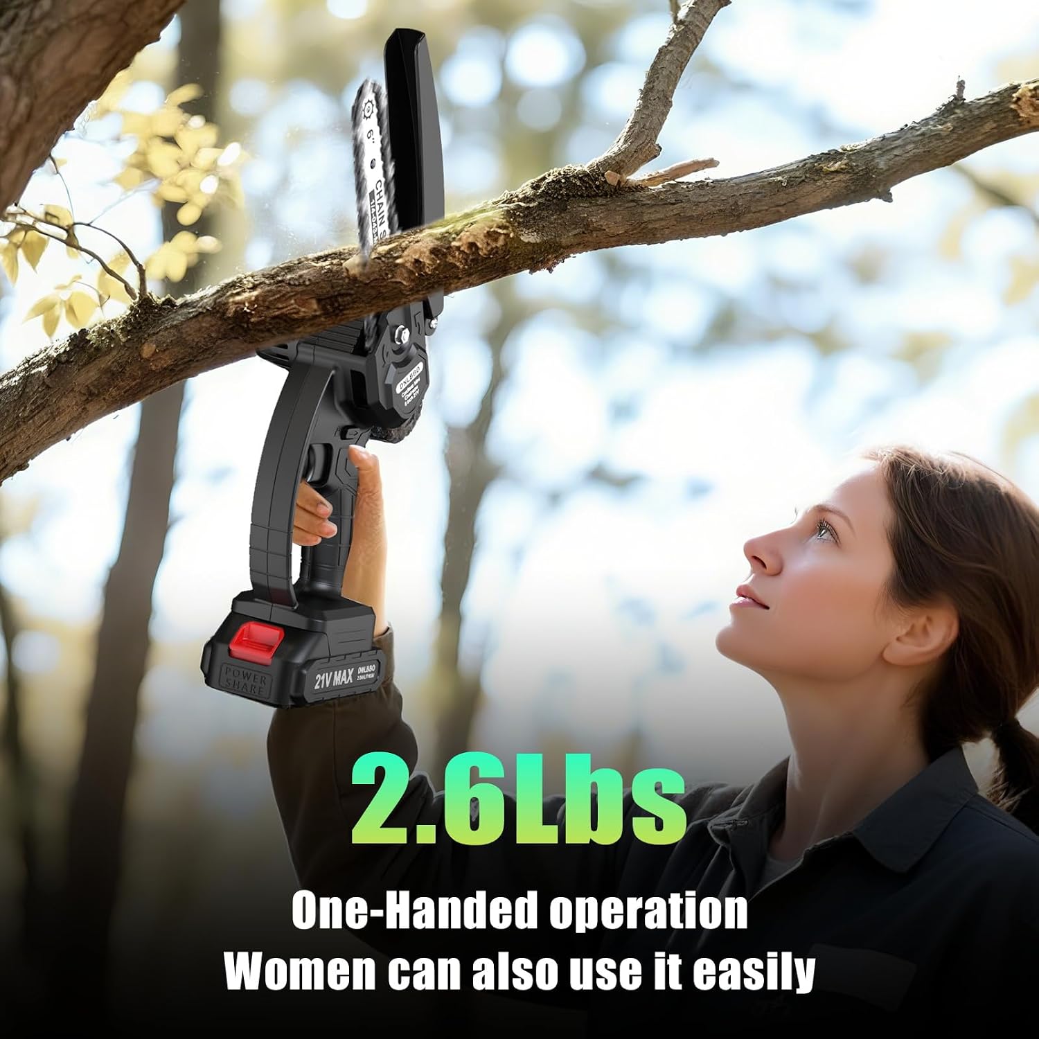 Detalle 2 de DNLBBO 6-Inch Cordless Mini Chainsaw with Power Display and 700W Motor